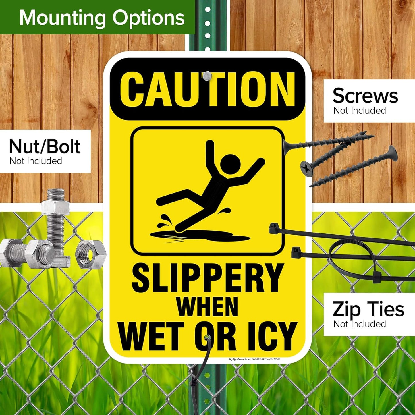 Caution Slippery When Wet Sign or ICY Sign, 12"x18" Aluminum, Fade Resistance, Indoor/Outdoor Use