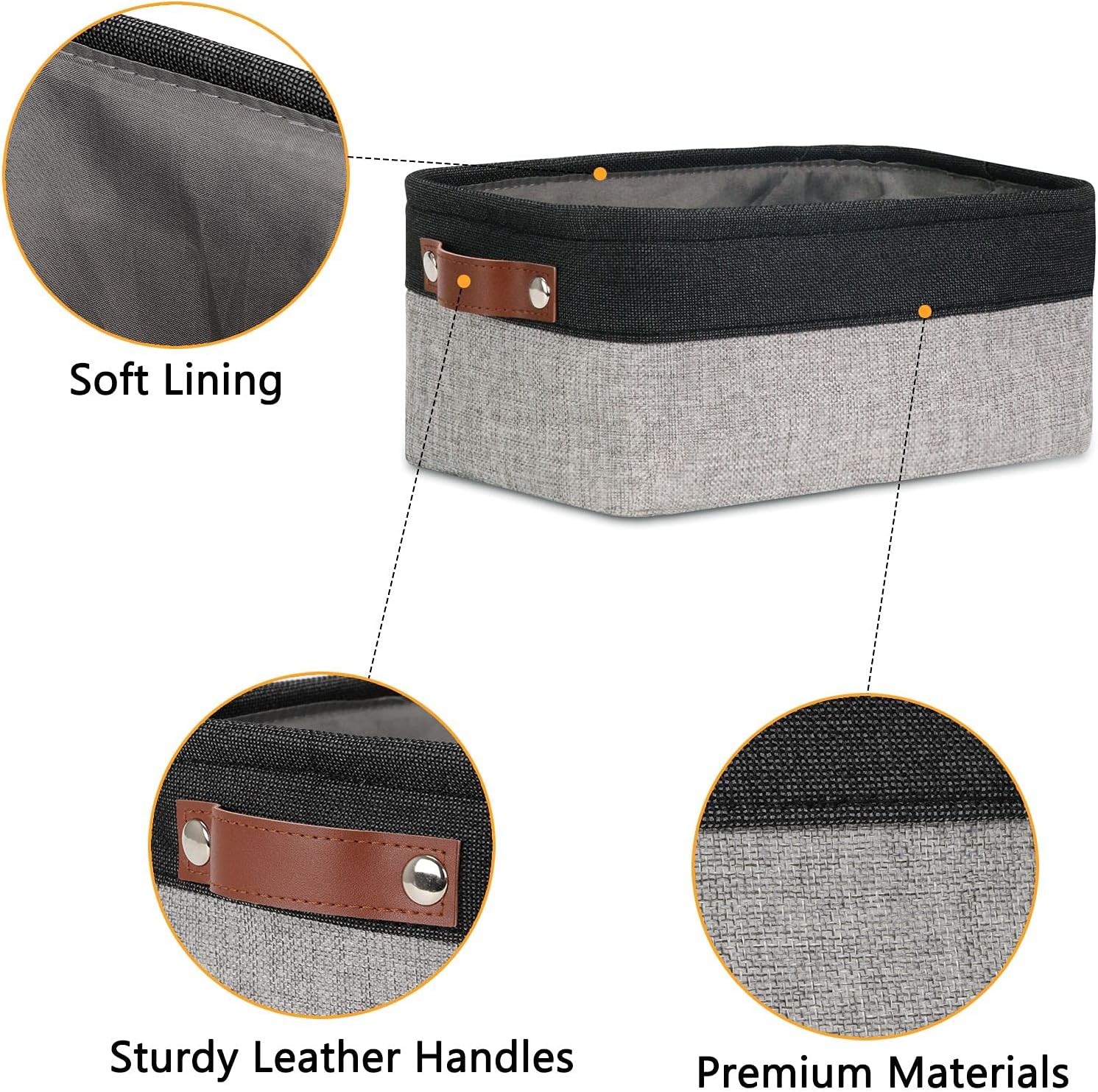 DULLEMELO Small Storage Baskets for Shelves, Small Fabric Collapsible Rectangular Storage Bins for