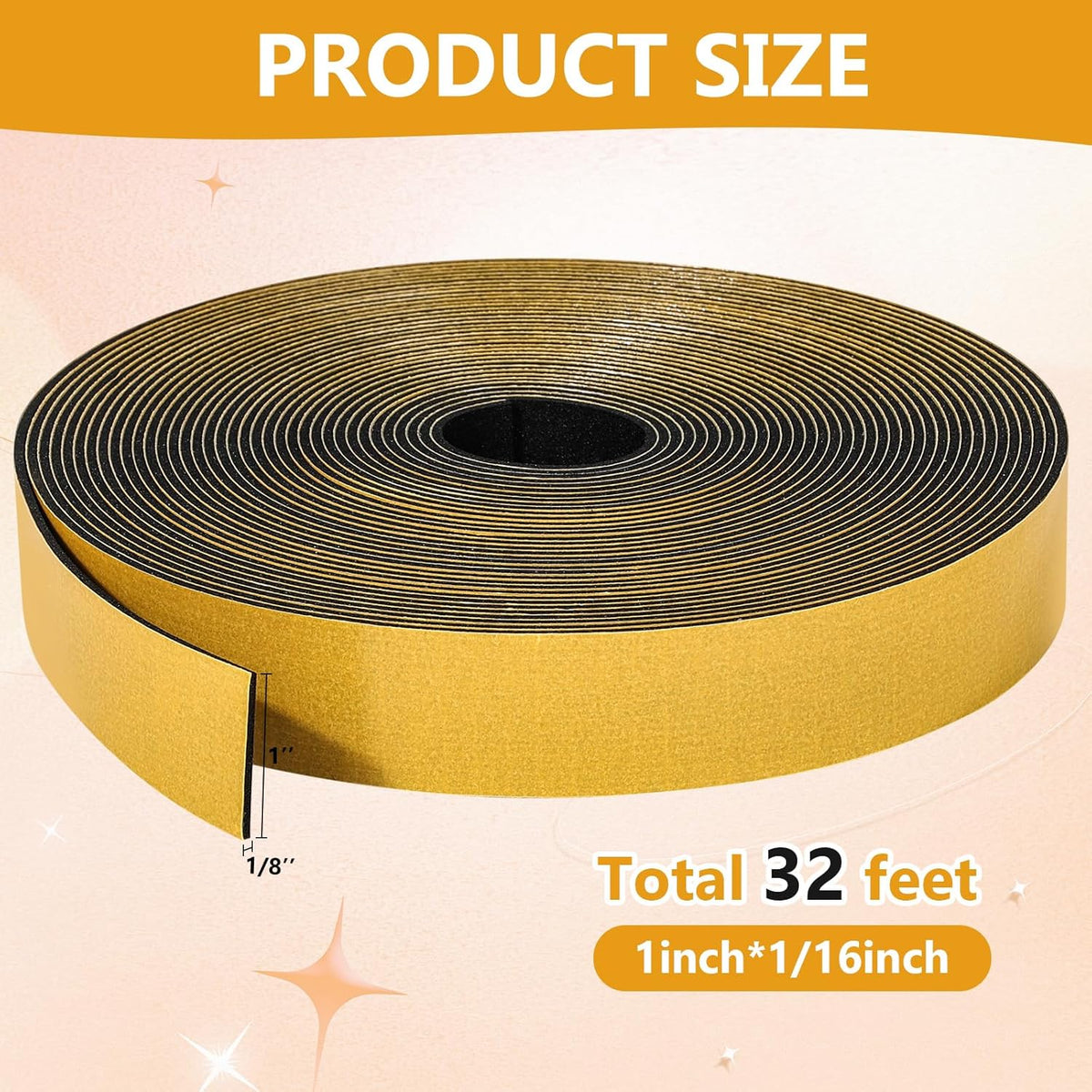 32Feet Weather Stripping Seal (1 Inch X 1/16 Inch) for Door Window, High Density Foam Tape