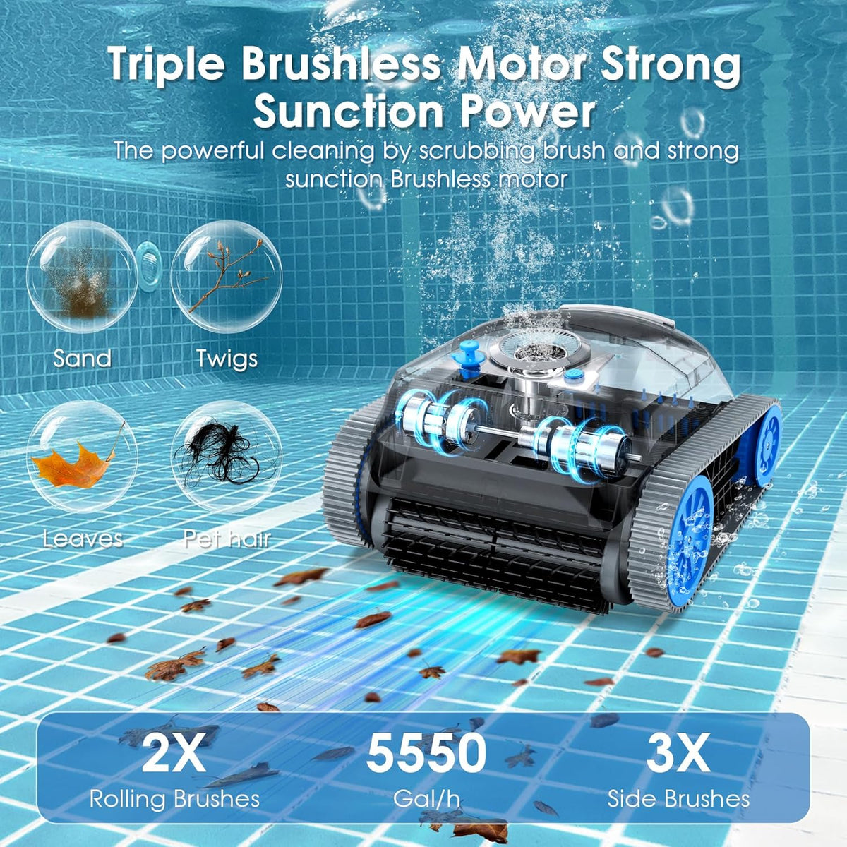 NIXBOT QP5 Robotic Pool Cleaner, Cordless Pool Vacuum for Inground Pools, Dual-Motor Turbine