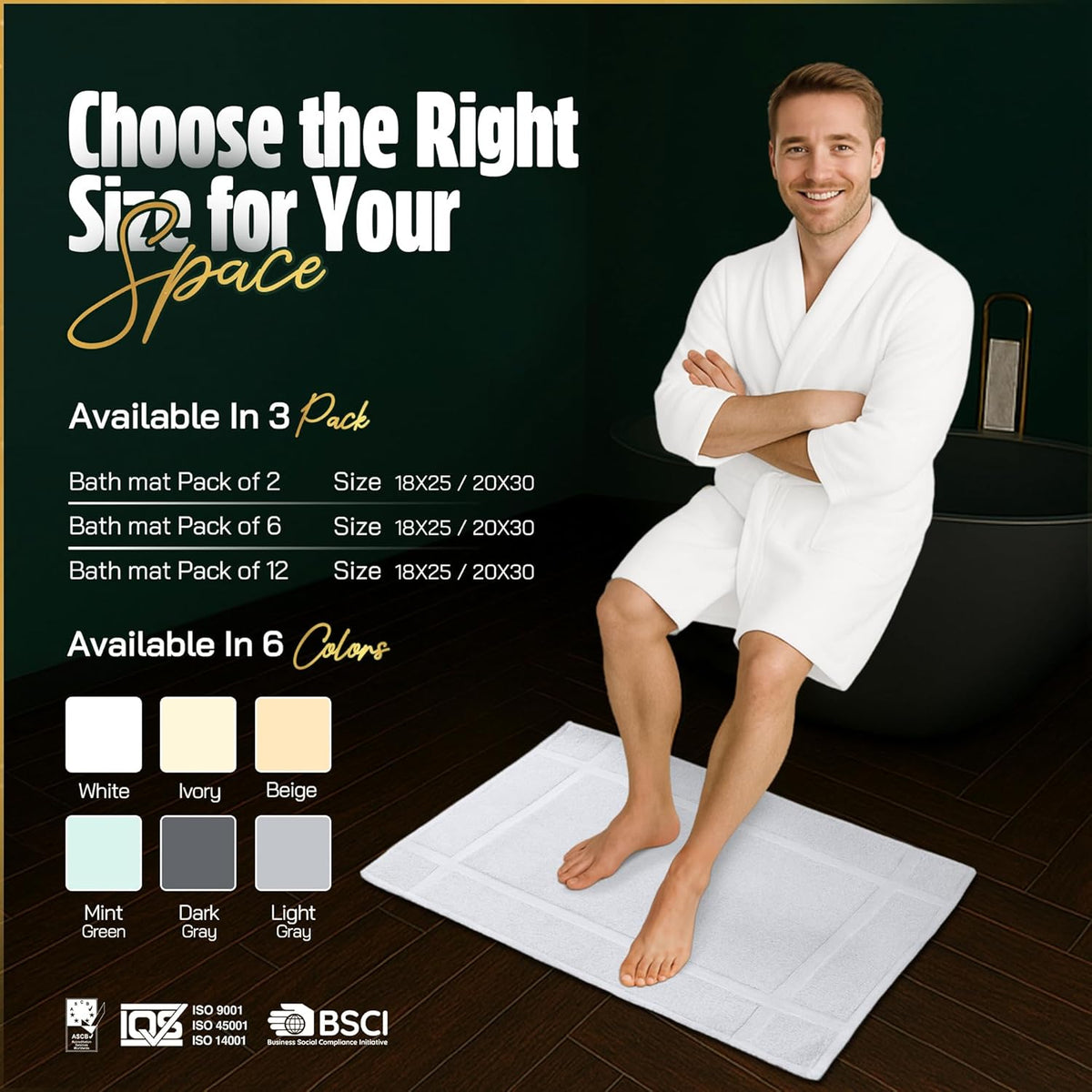 Pearl Linens Pack of 6 100% Cotton Bath Mat 20X30 inches, Soft & Absorbent Quick Dry Bathroom Mat