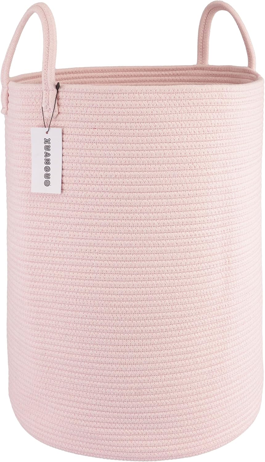Cotton Rope Laundry Basket Hamper for Clothes Woven Storage Basket for Living Room Bedroom Boho