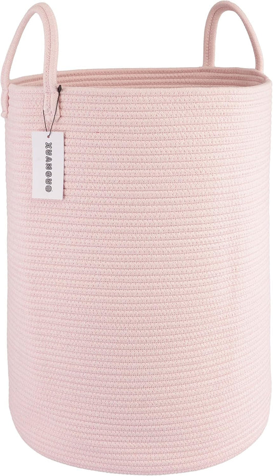 Cotton Rope Laundry Basket Hamper for Clothes Woven Storage Basket for Living Room Bedroom Boho