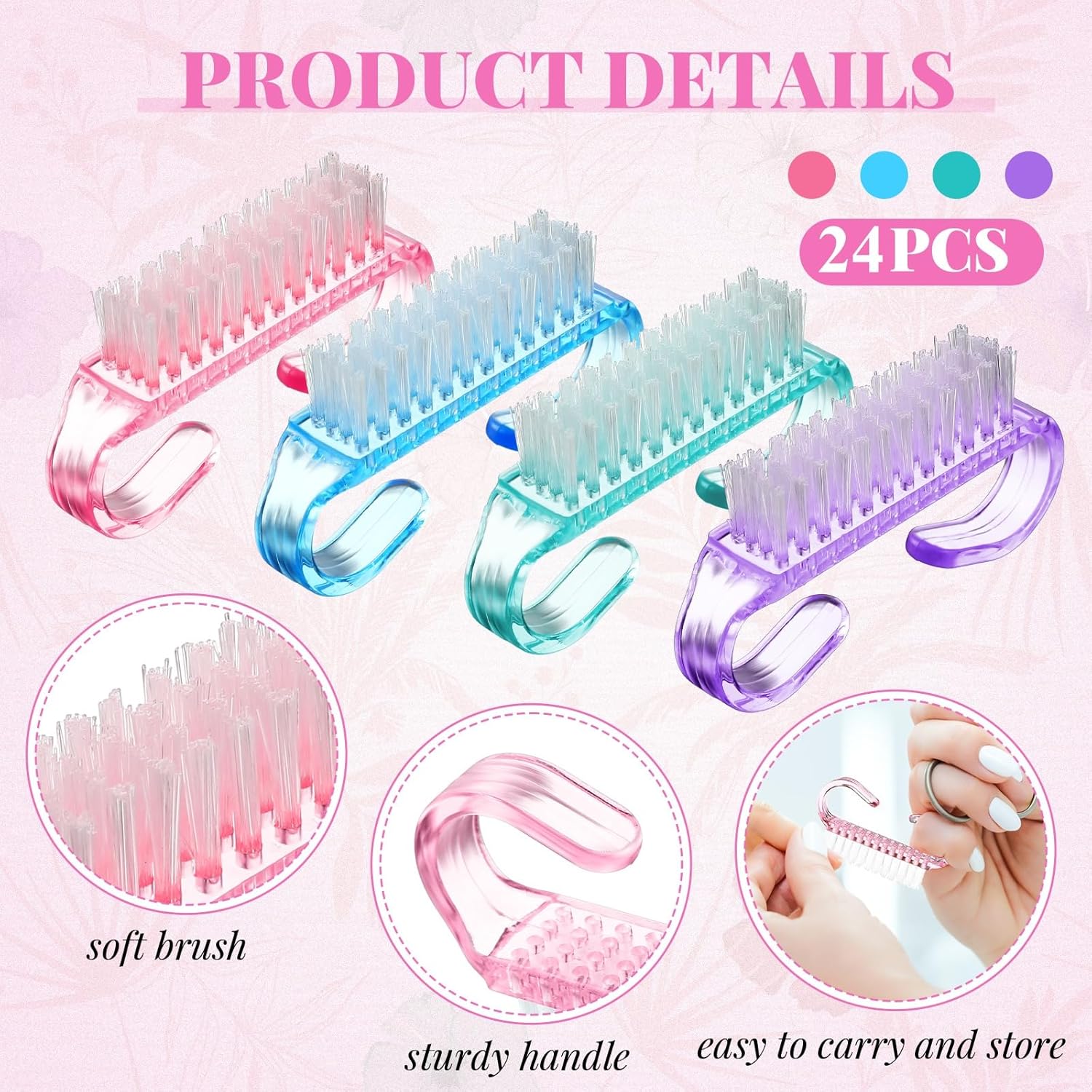 Patelai 48 Pcs Handle Grip Nail Brush Bulk Colorful Nail Scrubber Cleaner Fingernail Brushes Hand