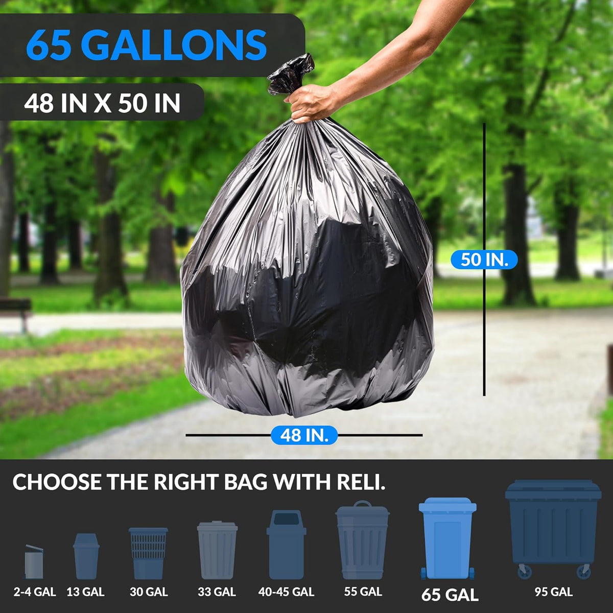 Reli. SuperValue 65 Gallon Trash Bags | 120 Count | Made in USA | Heavy Duty | Bulk | Black