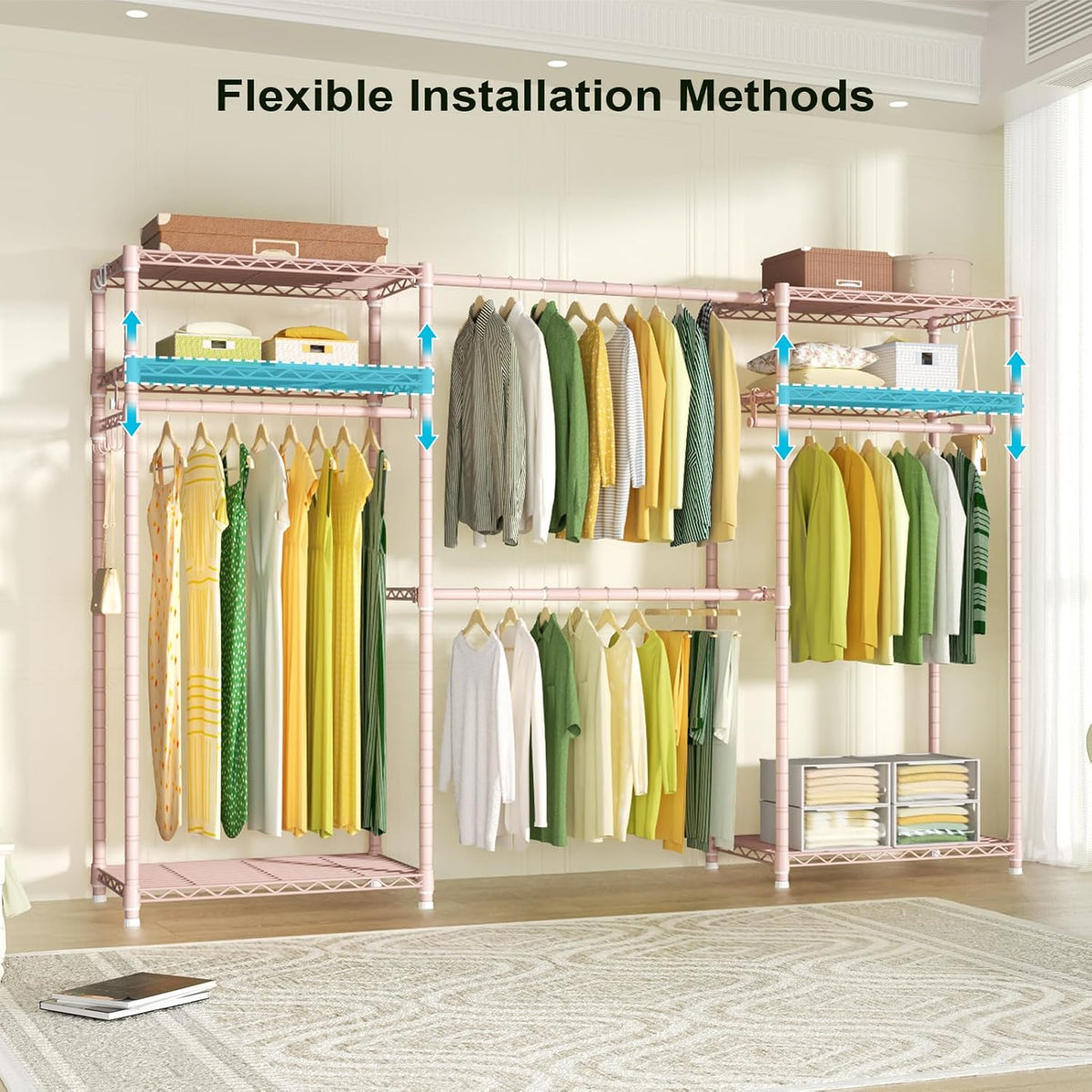 Ulif E1 Heavy Duty Closet Garment Rack, 6 Tiers Adjustable Metal Freestanding Expandable Clothing