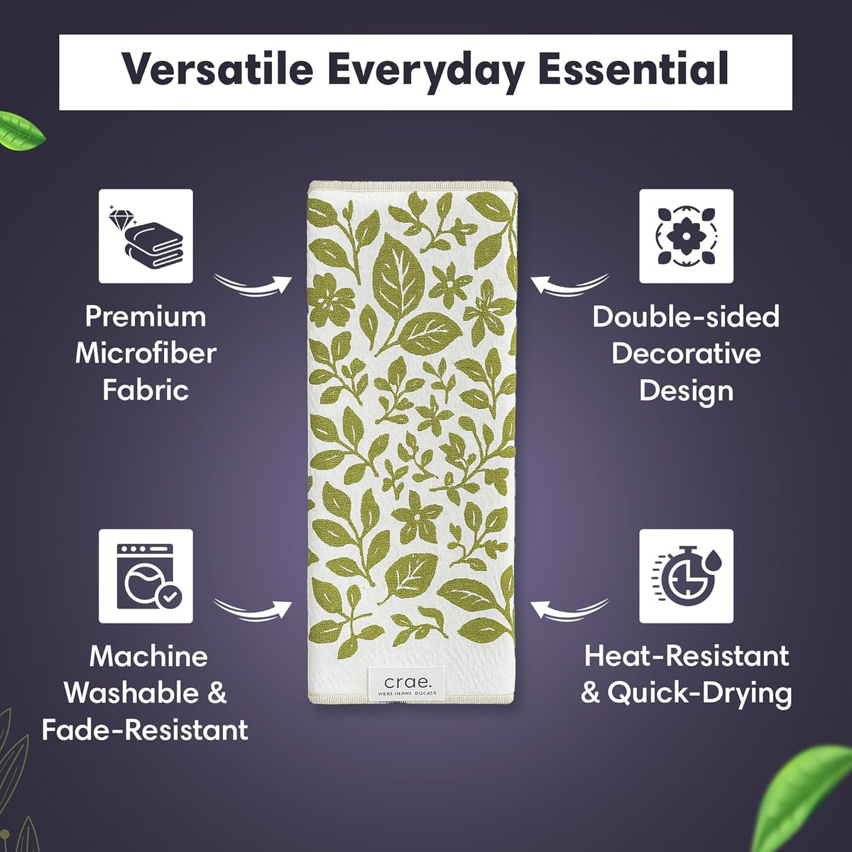 2 Double Sided Microfiber Hand Towels, 17x27 Inches Waffle Design Kitchen Towels Set, Durable &