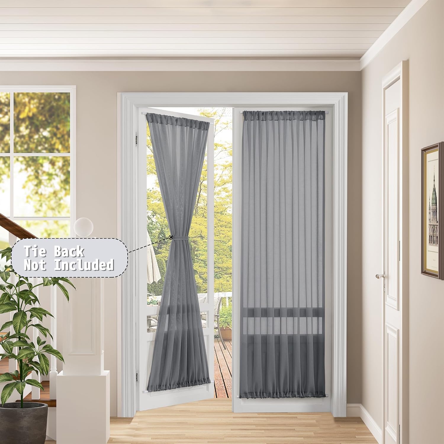 Tollpiz Sheer Door Curtains Closet Linen Textured Curtain Sheers Doorway Light Filtering Voile