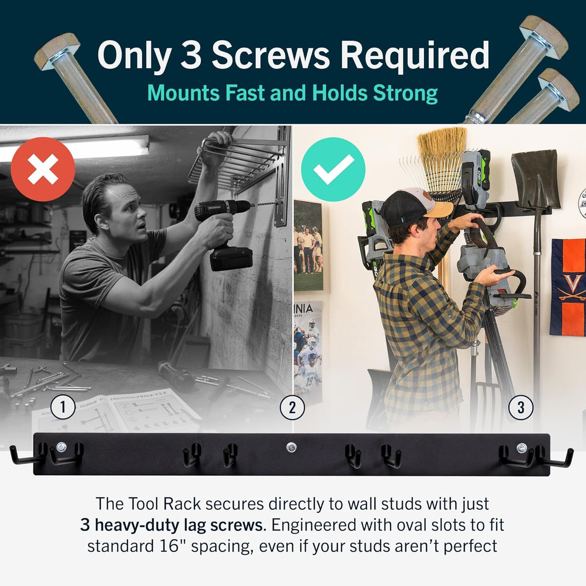 StoreYourBoard Wall-Mounted Rack With 4 Garage Hooks – Heavy-Duty Steel Holder Garage & Garden