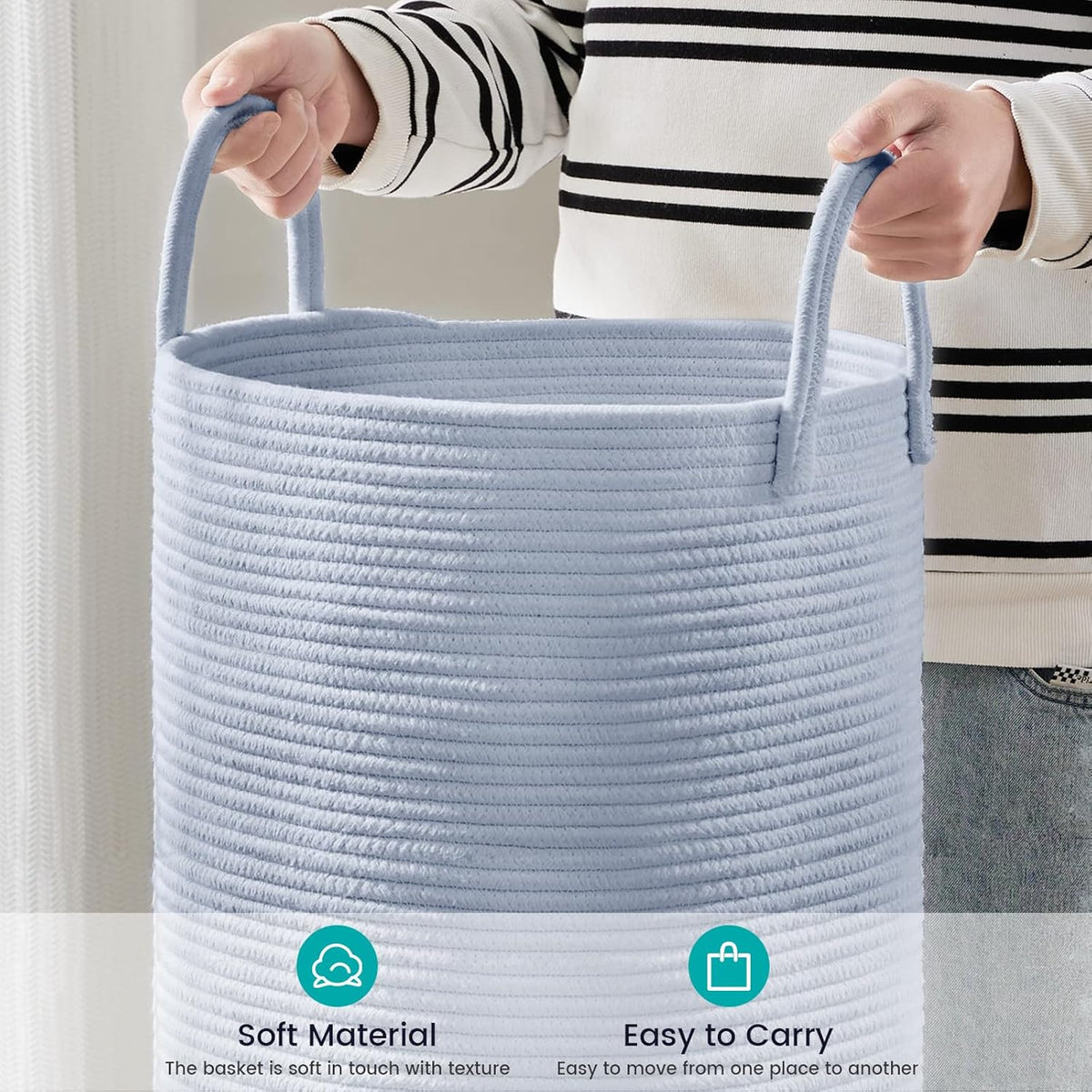YOUDENOVA Laundry Hamper Basket, Woven 58L Tall Laundry Basket for Blanket Organizer- Nursery