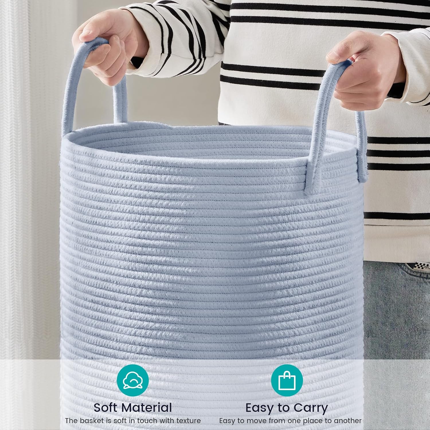 YOUDENOVA Laundry Hamper Basket, Woven 58L Tall Laundry Basket for Blanket Organizer- Nursery