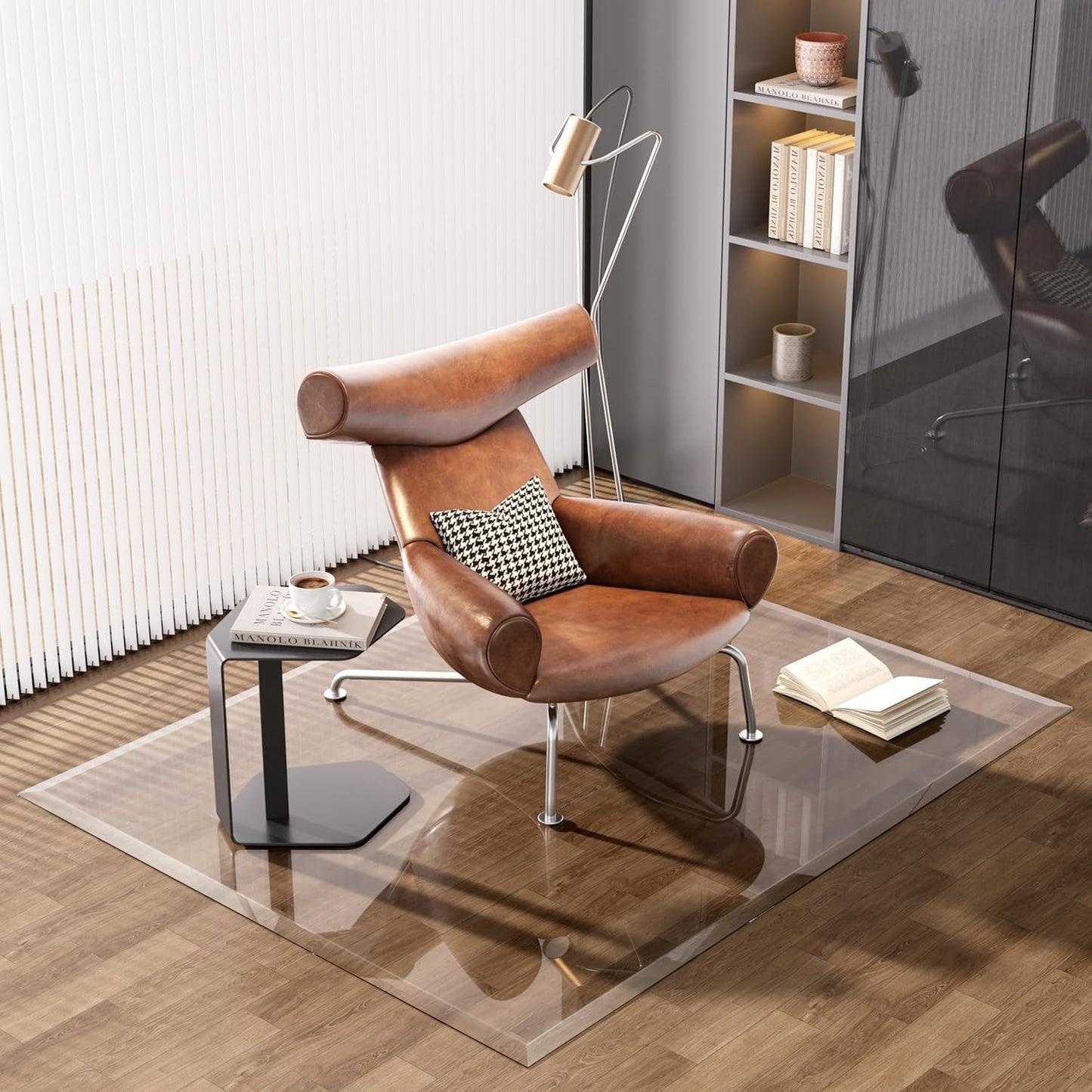 [Tempered Glass] 59“ x 47” Beveled Edge Glass Chair Mat with Polished Edge Clear Office Chair Mat
