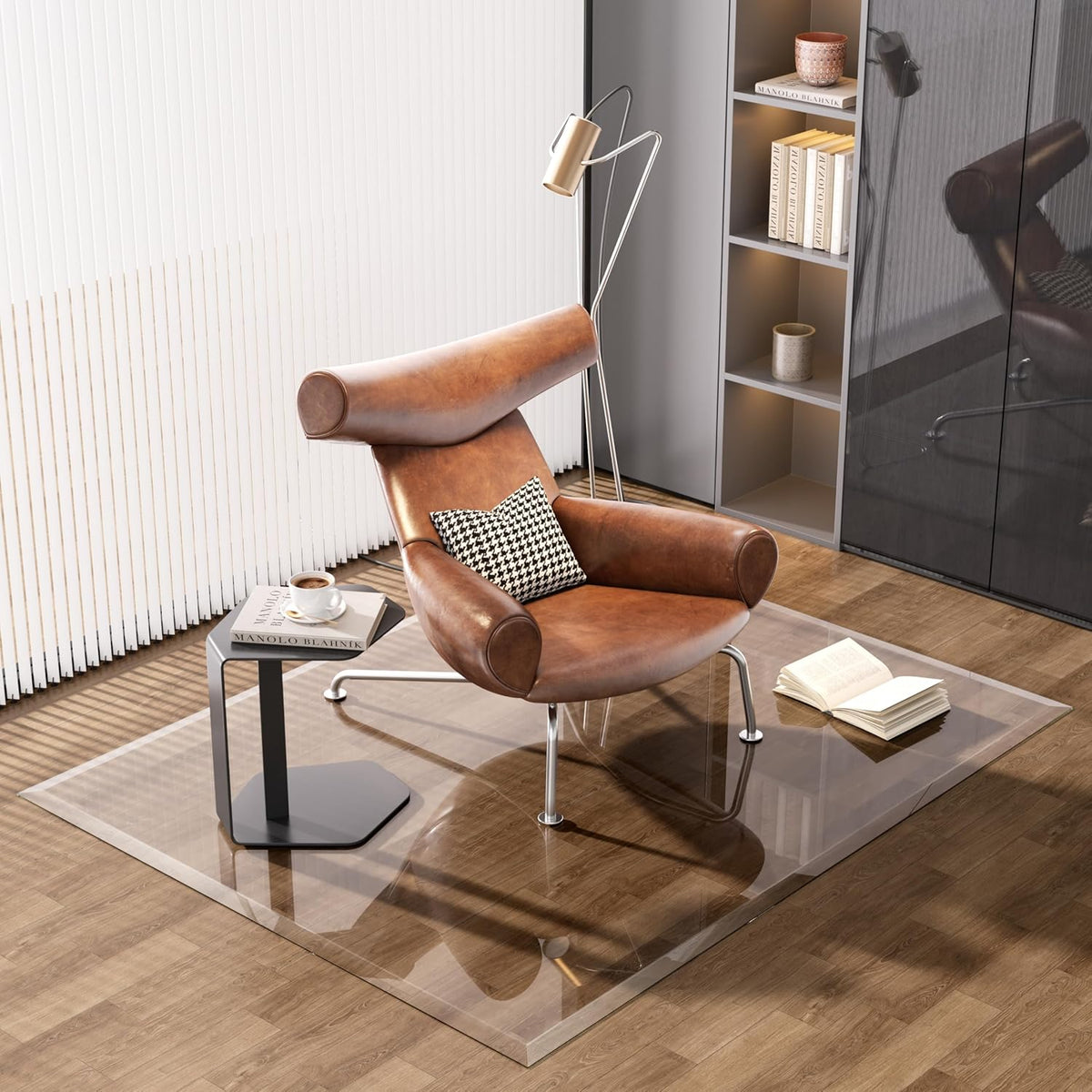 [Tempered Glass] 59“ x 47” Beveled Edge Glass Chair Mat with Polished Edge Clear Office Chair Mat