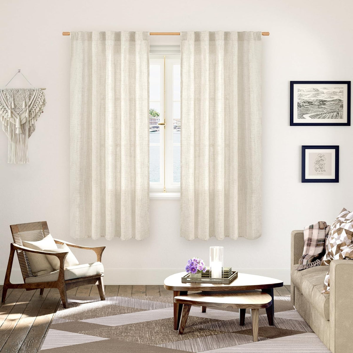YoungsTex Linen Curtains 72 Inch Length for Living Room - Light Filtering Window Drapes with Back