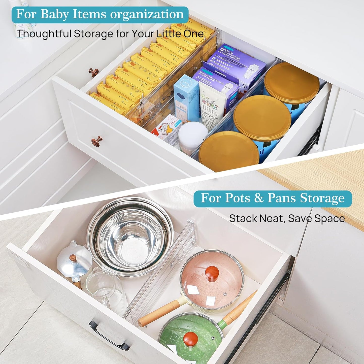 Vtopmart 8 Pack 6" Tall Upgrade Drawer Dividers for Big and Deep Drawer, 12.8"-22.3" Adjustable