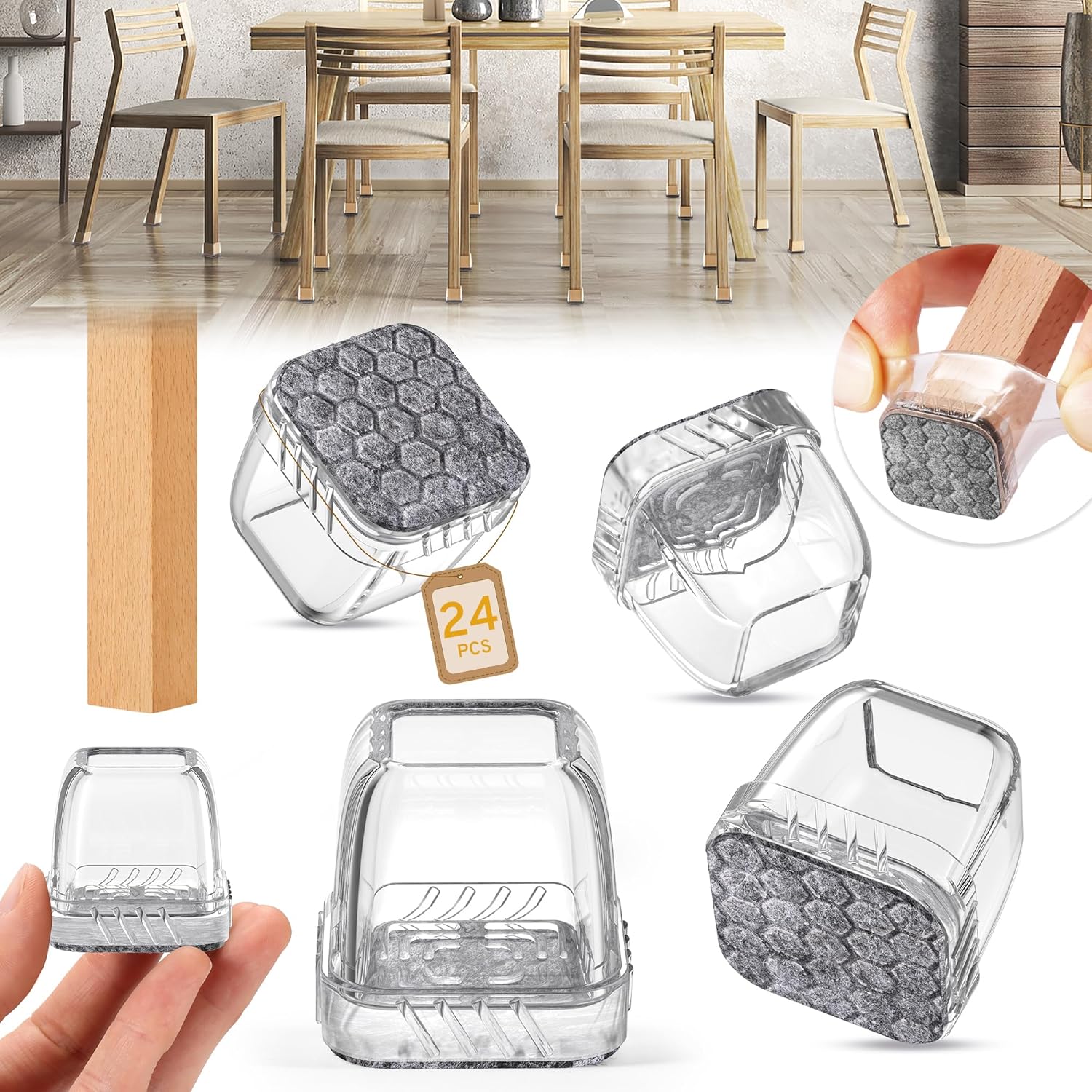 24PCS Extra Small Chair Leg Floor Protectors, Furniture Sliders, Chair Leg Protectors for Hardwood
