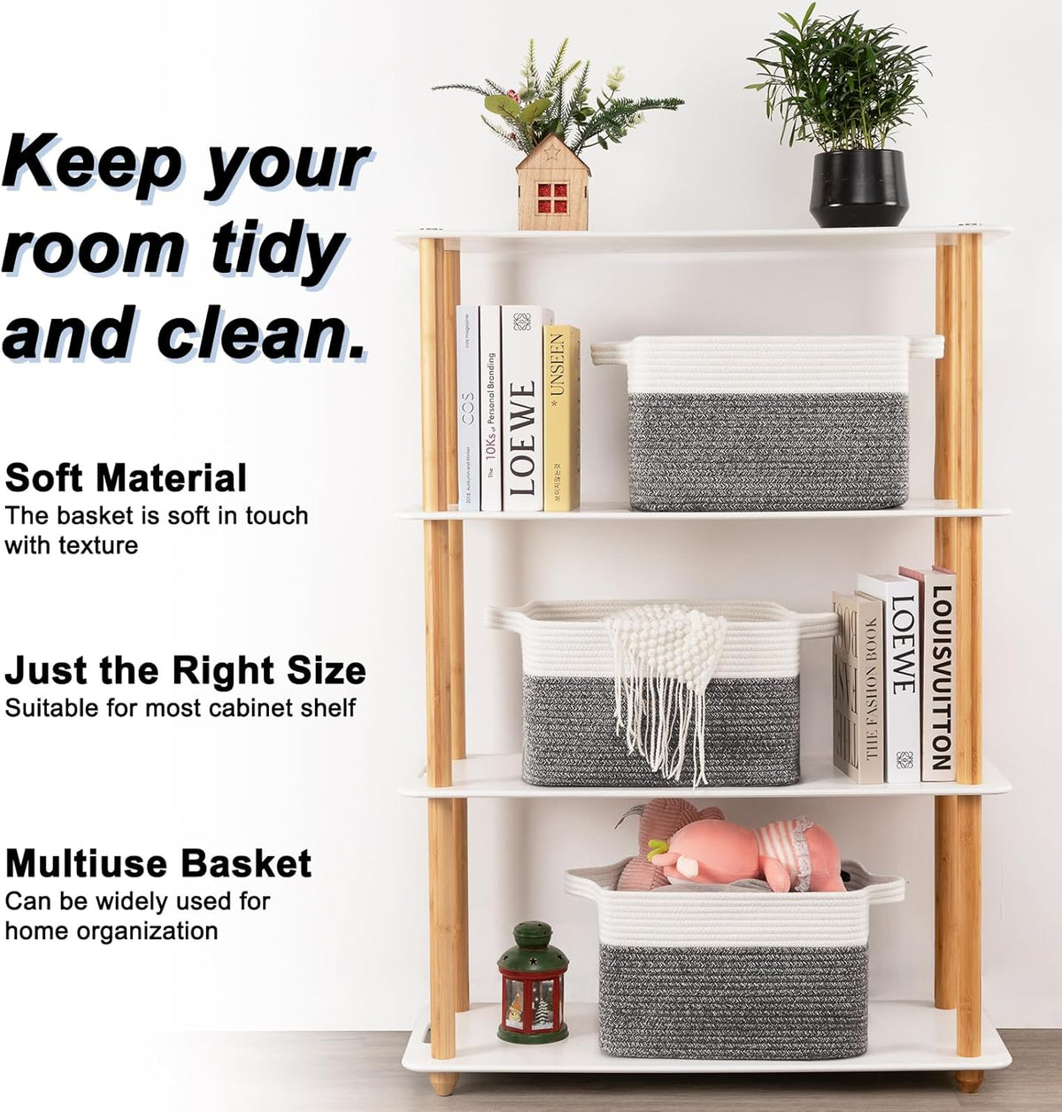 OIAHOMY 3 Pack Storage Basket for Organizing, 13''X9.85''X8.7'' Woven Storage Bins with Handles