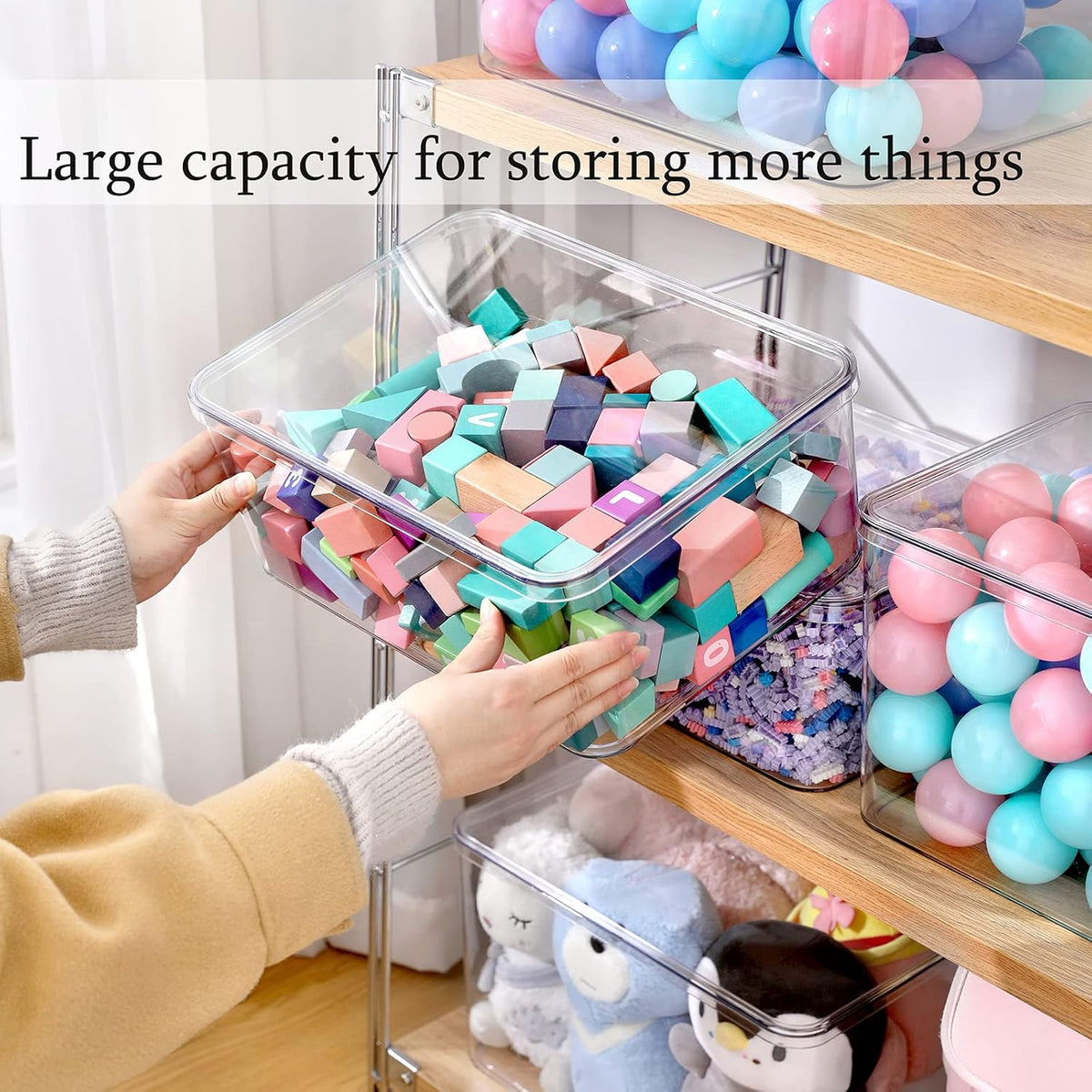 Clear Storage Bins With Lids,5 Packs Food Storage Organizer,Cabinet Storage Basket for Clothing