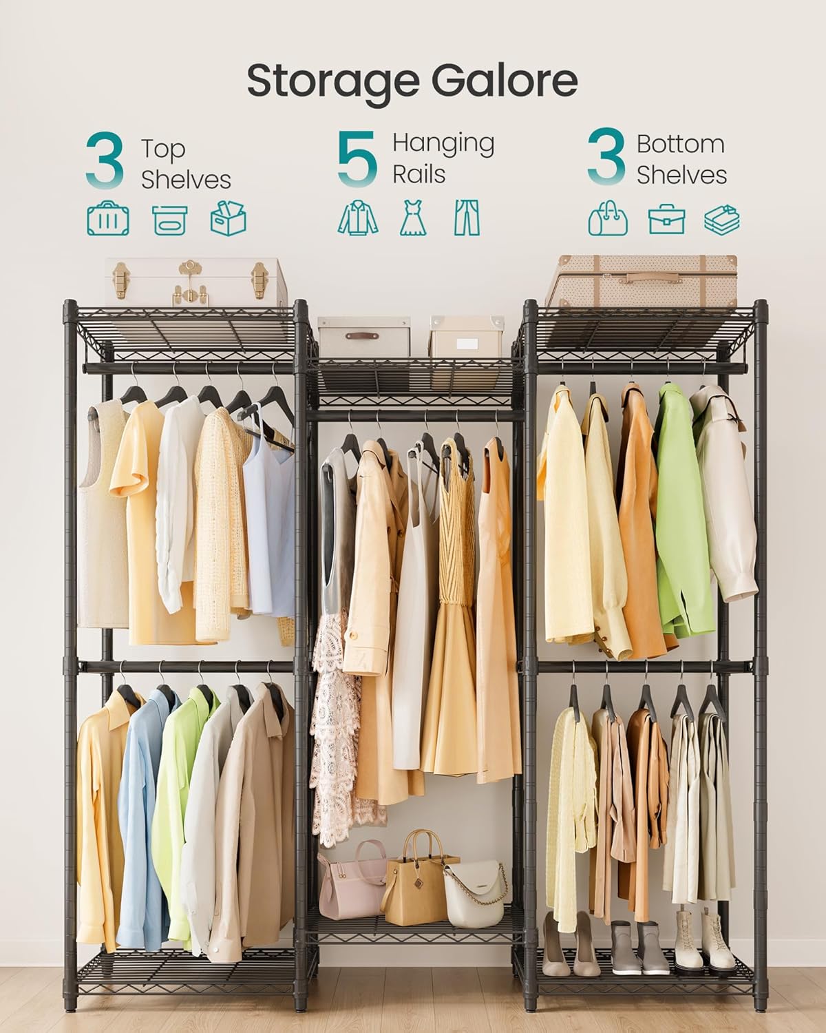 SONGMICS Heavy-Duty Clothes Rack, Garment Rack, Portable Closet, 56.9-Inch Wide Clothing Rack, with
