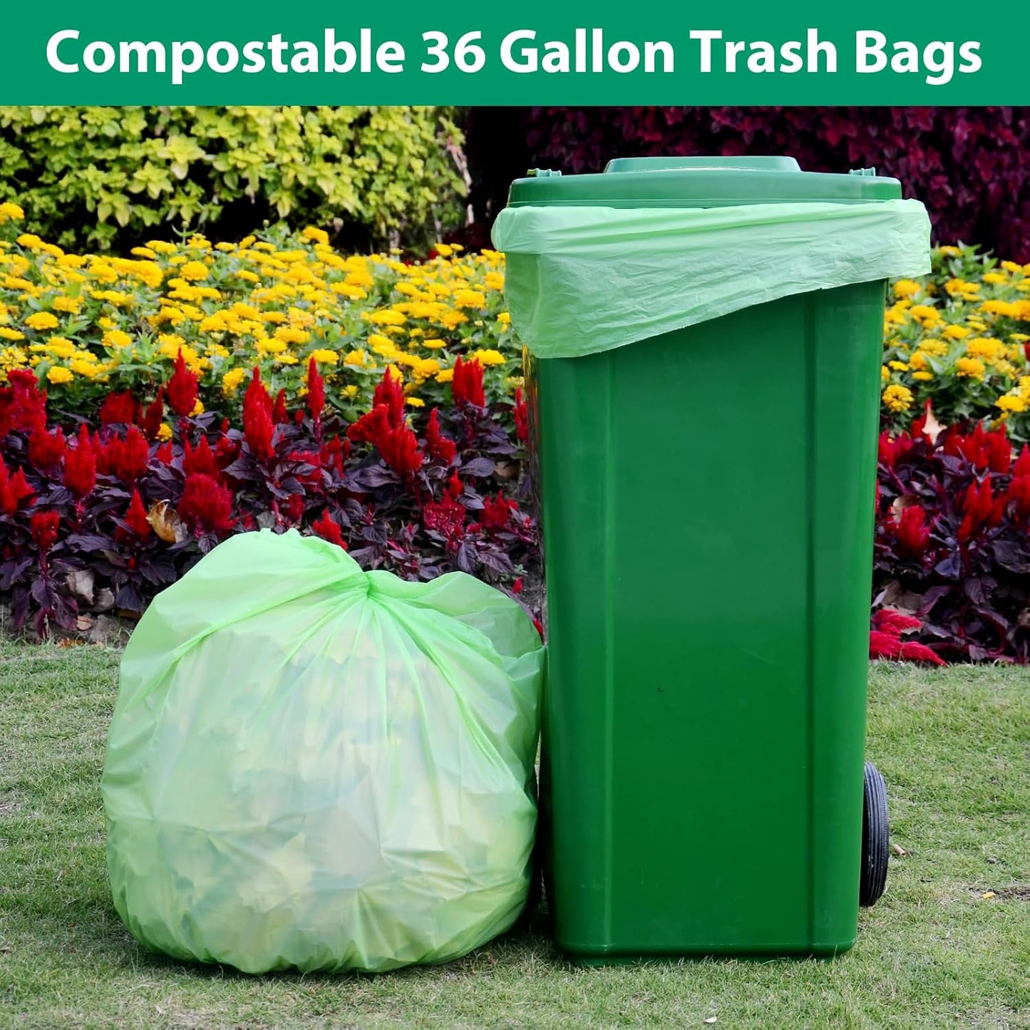 GreFusion Compostable 36 gallon Trash Bags, Extra Thick 1.28 Mills, Compost 36 Gal Trash Bags