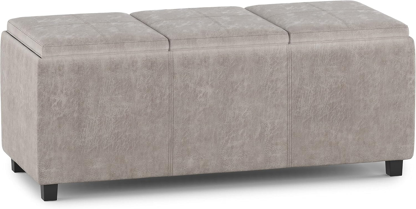 SIMPLIHOME Avalon 42 inch Wide Contemporary Rectangle Storage Ottoman in Distressed Grey Taupe