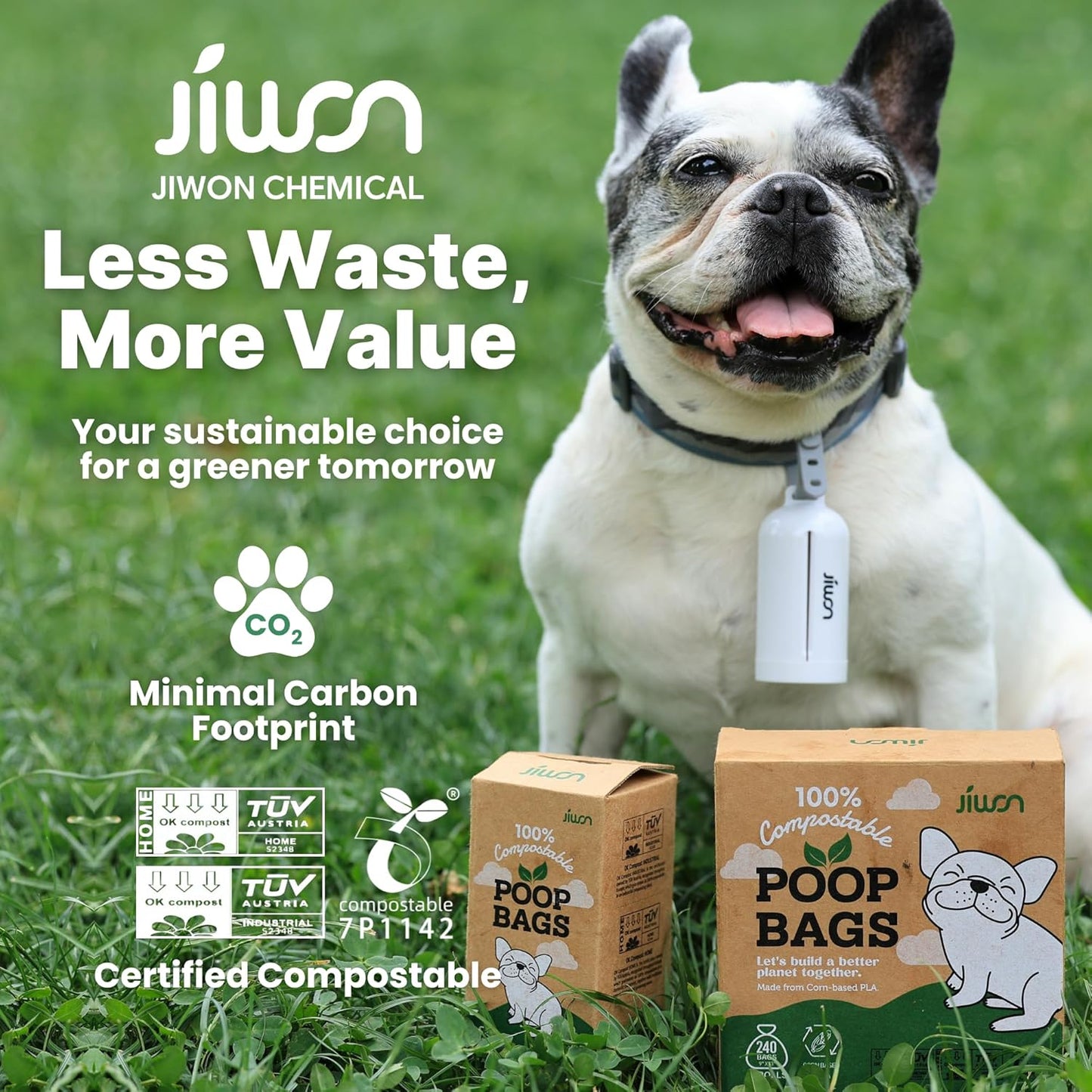 JIWON 100% Certified Home Compostable Dog Poop Bags, 240 Count (16 Rolls), 9"x13", OK Compost &