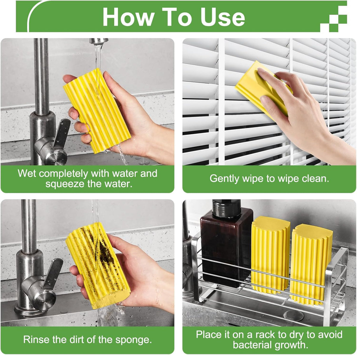 4-Pack Damp Clean Duster Sponge, Sponge Cleaning Brush, Duster for Cleaning Blinds, Glass