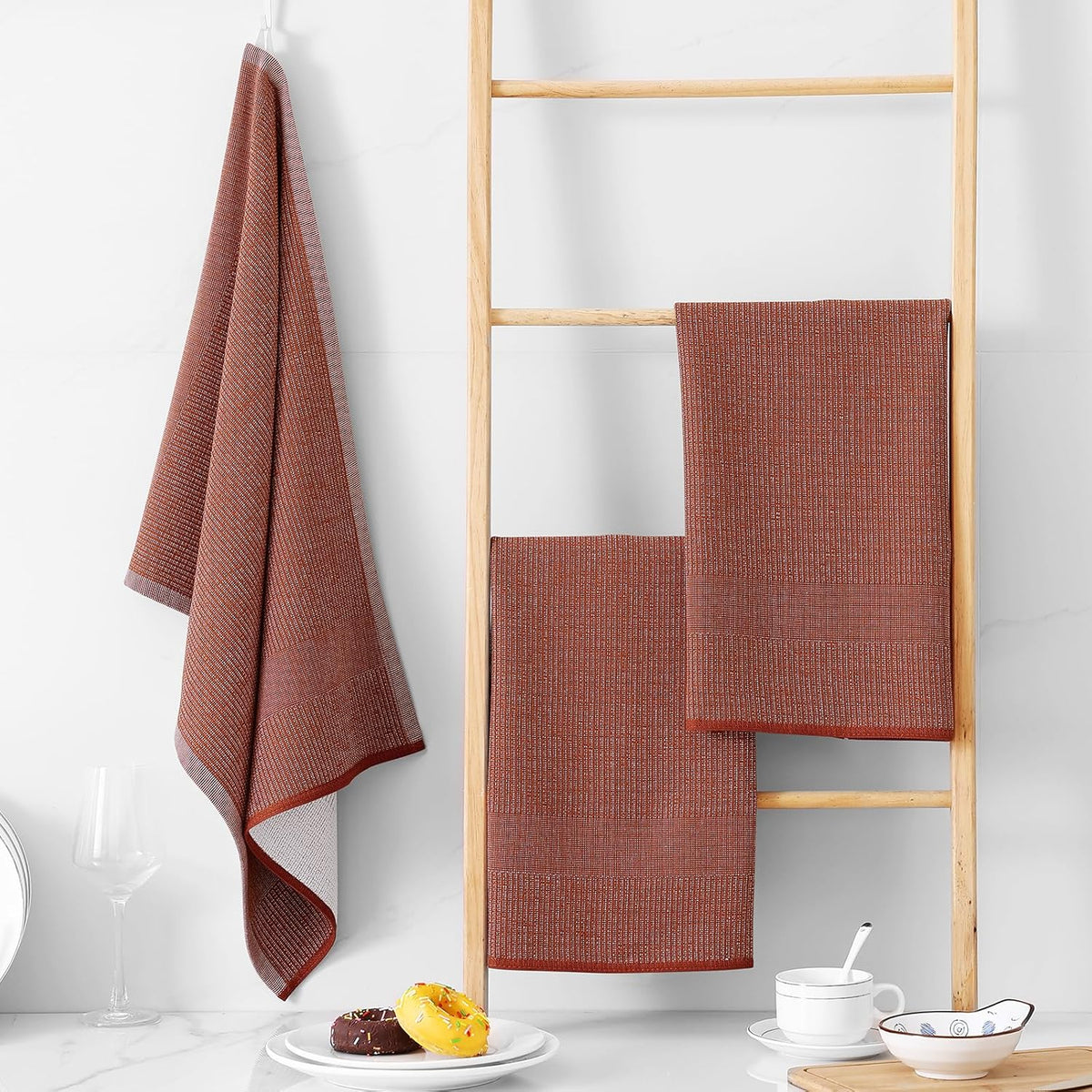 Homaxy Premium Kitchen Towels(18”x 28”, 12 Pack), Large Cotton Kitchen Hand Towels, Flat and Terry
