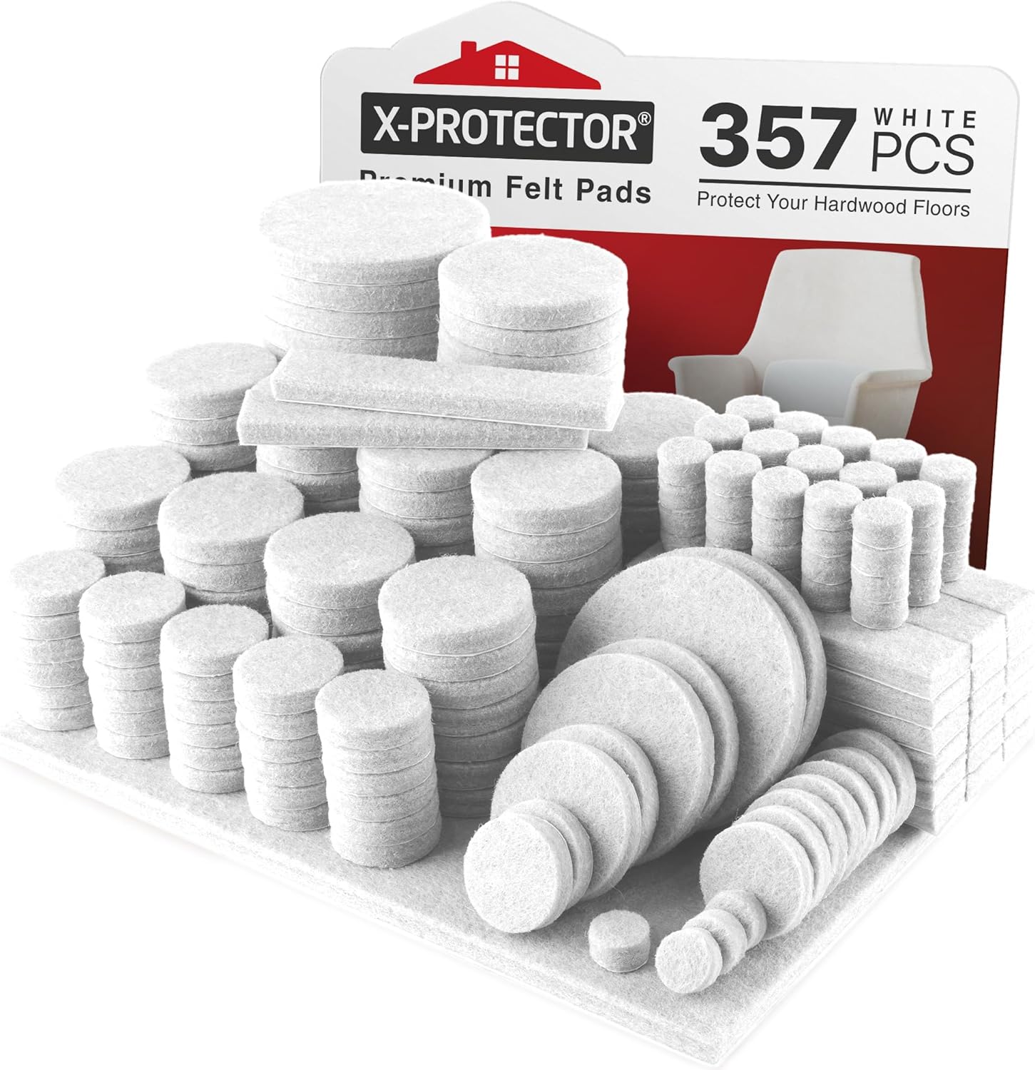 357 pcs White Felt Furniture Pads X-Protector! Huge Quantity of Furniture Pads for Hardwood Floors