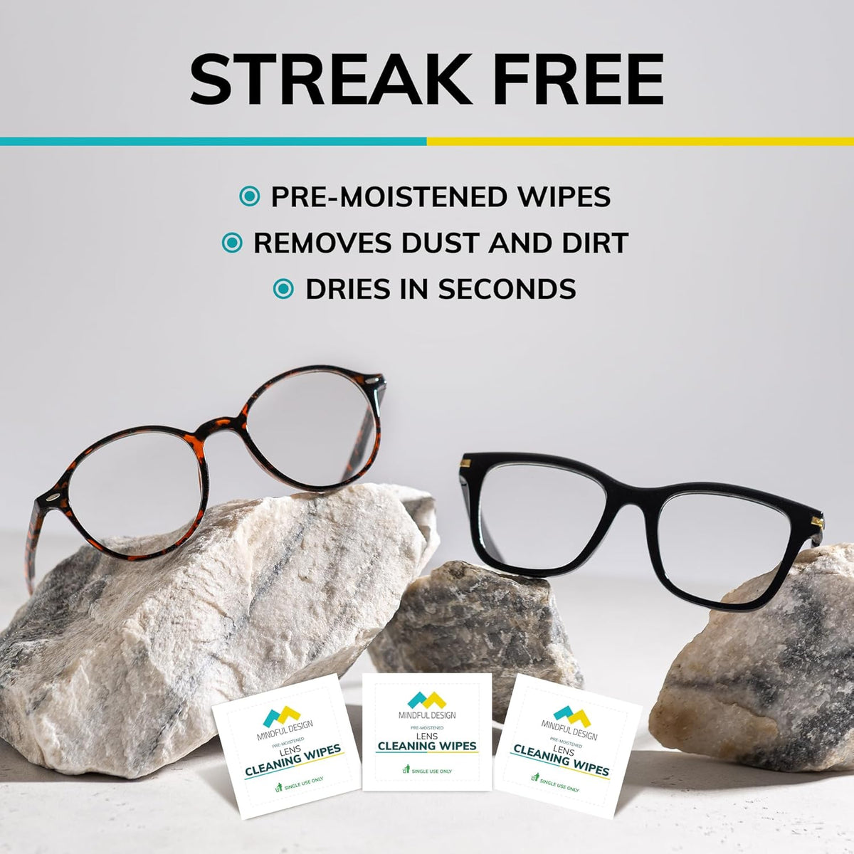 Mindful Design Lens Cleaning Wipes for Eyeglasses, 210ct - Individually Wrapped, Eye Glass