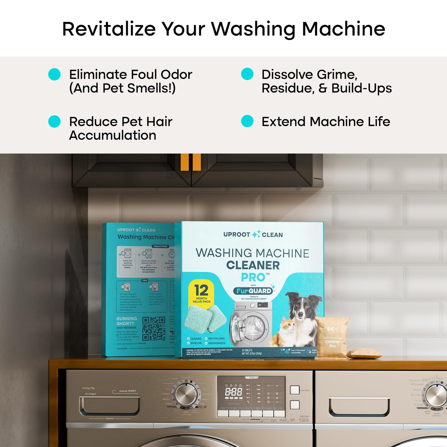 Uproot Clean Washing Machine Cleaning Tablets for Pet Owners, 24 Pack