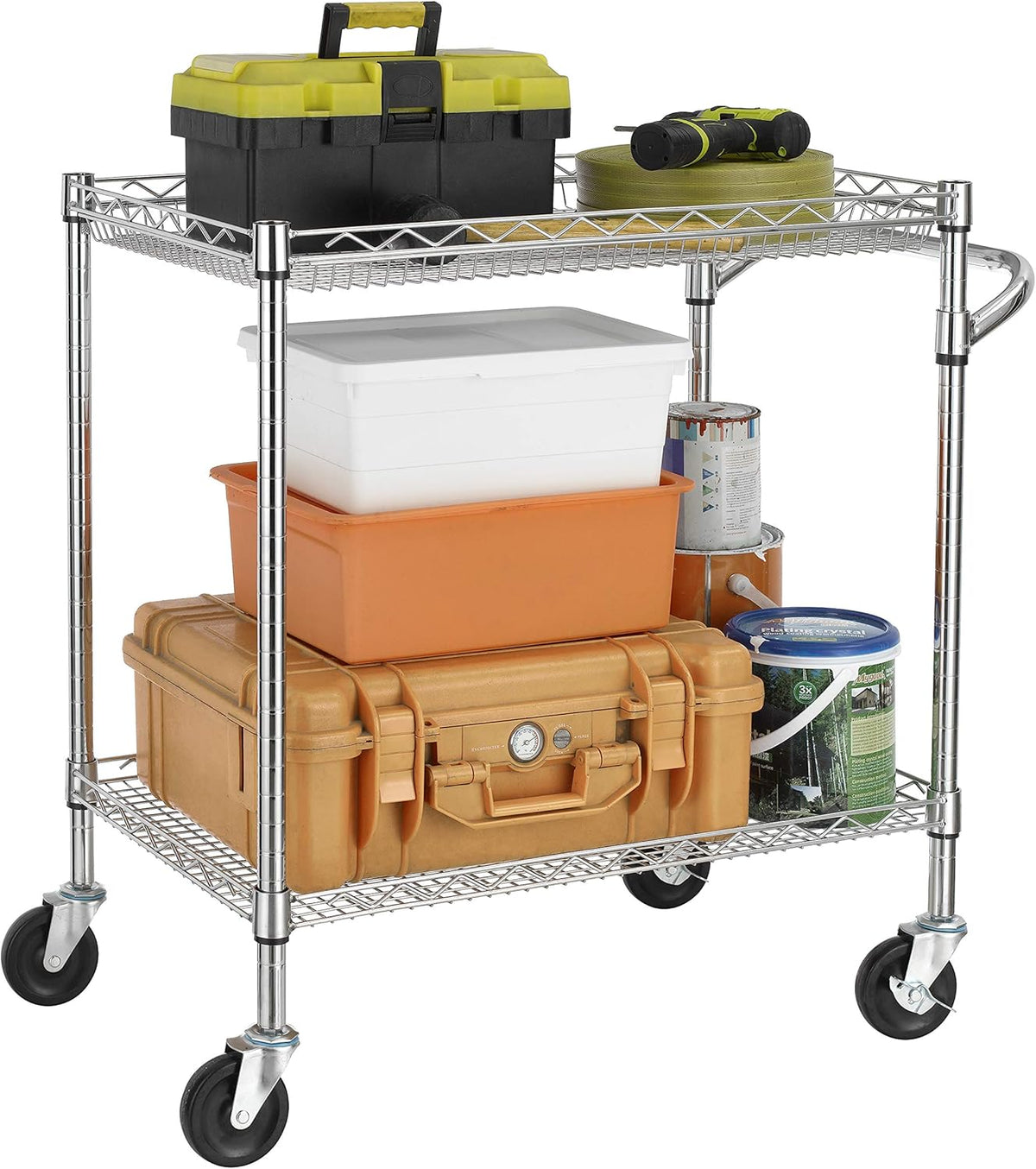 Finnhomy 3 Tier Heavy Duty Commercial Grade Utility Cart with Wood Top, Wire Rolling Cart with