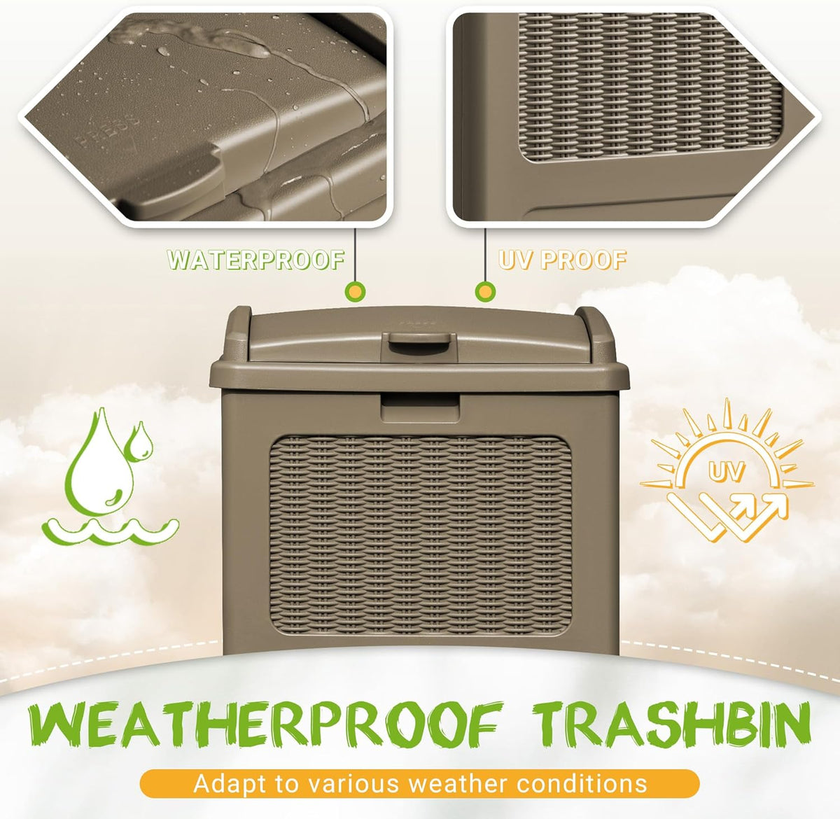YESHOMY 4 Pack Outdoor Trash Can with Lid, Garbage Bins for Garden, Porch, Home and Kitchen, Coffee