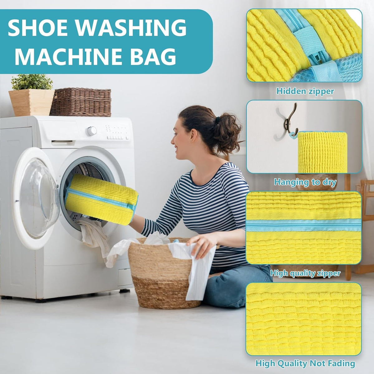 Shoe Washing Machine Bag - 2Pack Laundry Shoe Bag for Washer and Dryer, Reusable Shoe Cleaning Bag