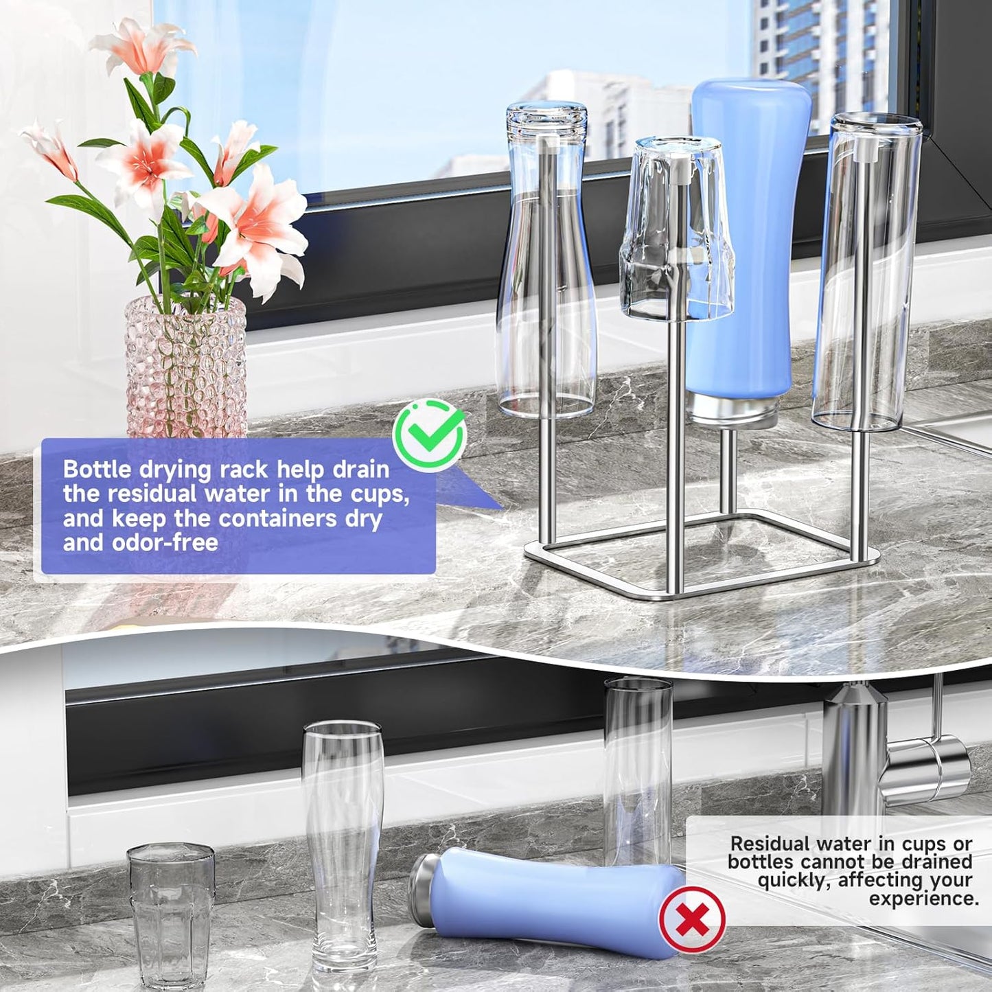 Water Bottle Drying Rack Reusable Bottle Rack Dryer Kitchen Stand Holder Stainless Steels
