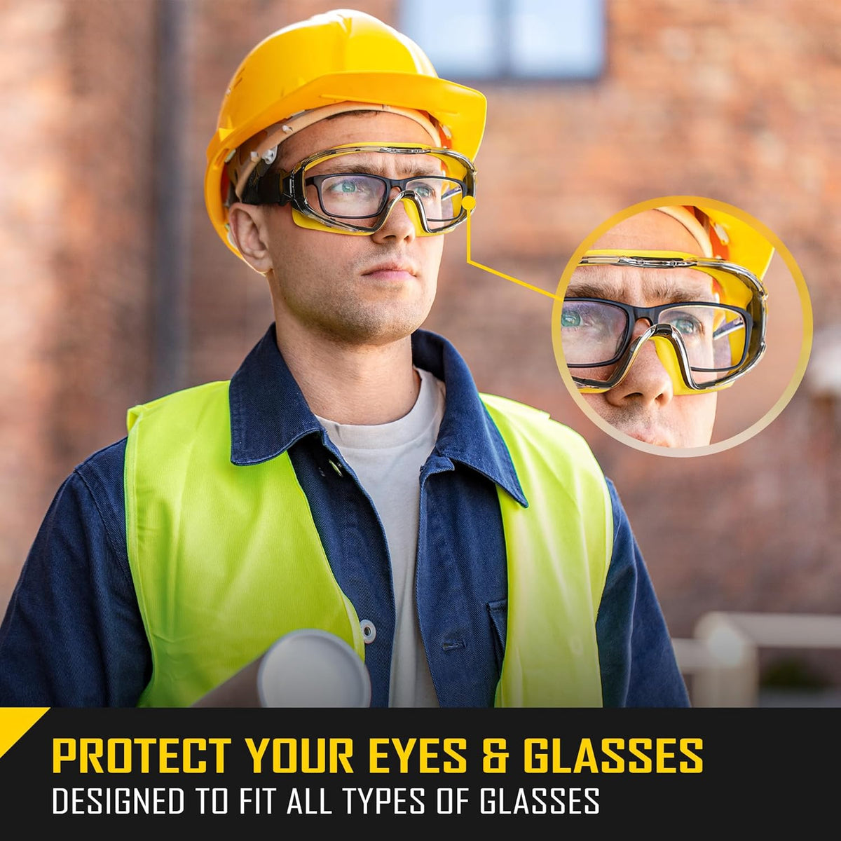 COOLJOB Safety Goggles Over Glasses with Anti-Fog Clear Lens, ANSI Z87.1 Impact Resistance and UV