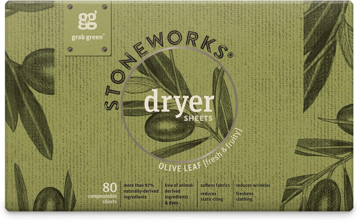 Grab Green Stoneworks Laundry Detergent Pods and Dryer Sheet Bundle, 50 Count Pods and 80 Dryer