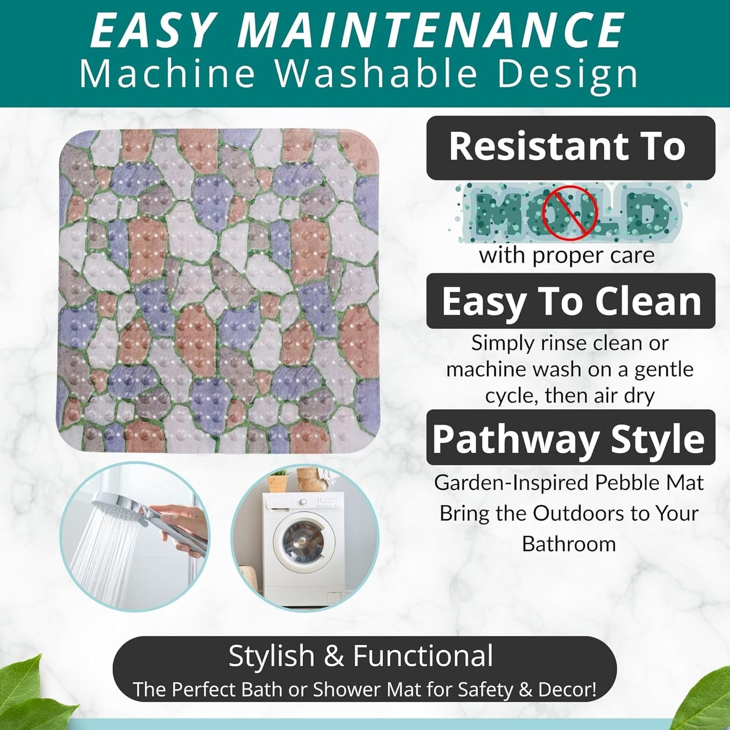 ENKOSI Extra Large Square Non Slip Shower Mat - 31 x 31-inch XL Bathroom Shower Mat - Square Shower
