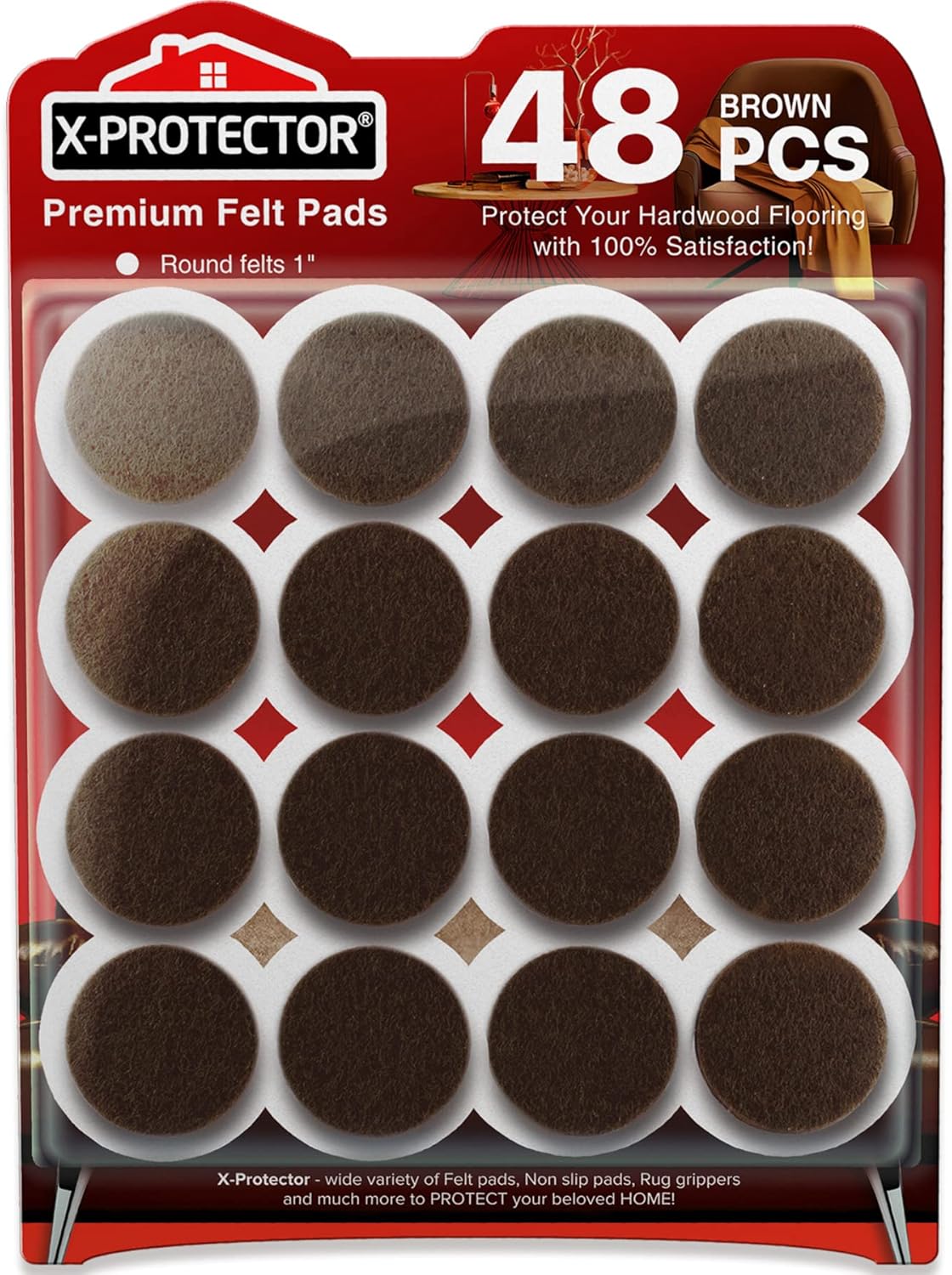Felt Furniture Pads X-PROTECTOR - 48 Premium Floor Protector Chair Felts for Feet Wood Floors Best