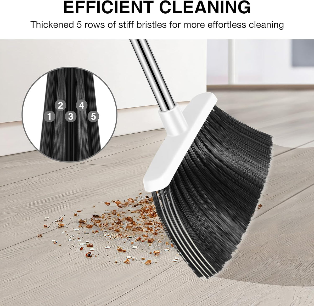 NACENA Broom and Dustpan Set, 52-in Long Adjustable Handle Broom Dustpan Combo with Dustpan Teeth