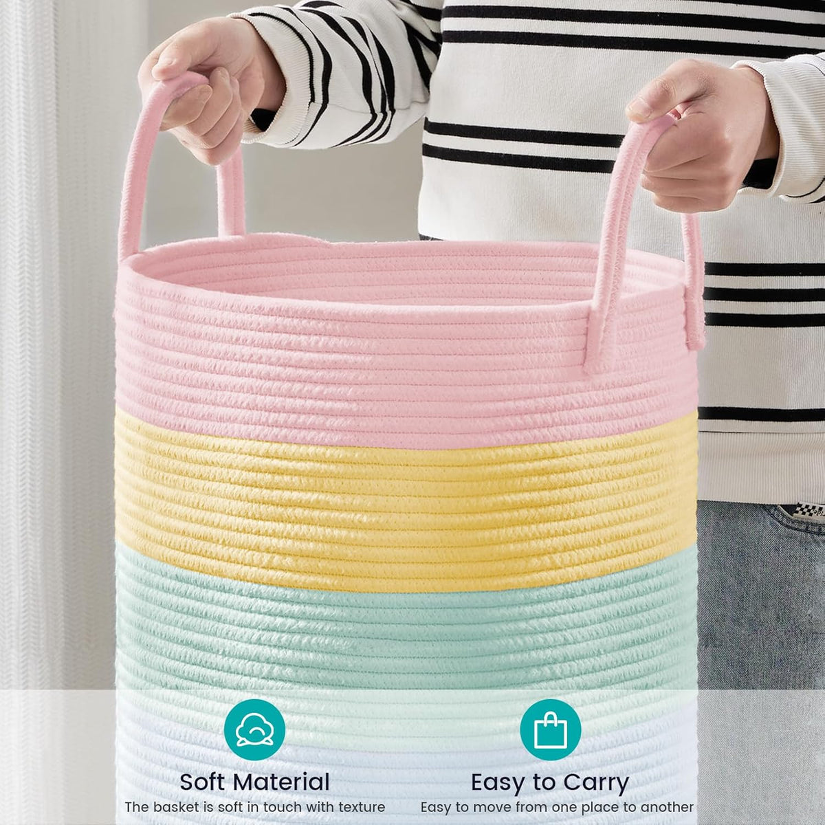 YOUDENOVA Laundry Hamper Basket, Woven 58L Tall Laundry Basket for Blanket Organizer- Clothes