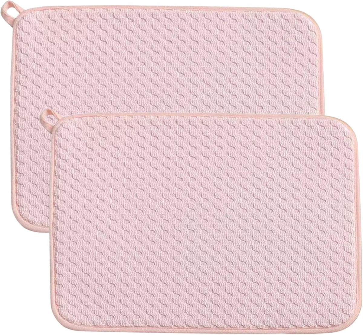 Pink Dish Drying Mats for Kitchen Counter, 2 Pack Dish Drying Mat Drying Pad, Dish Rack Drainer