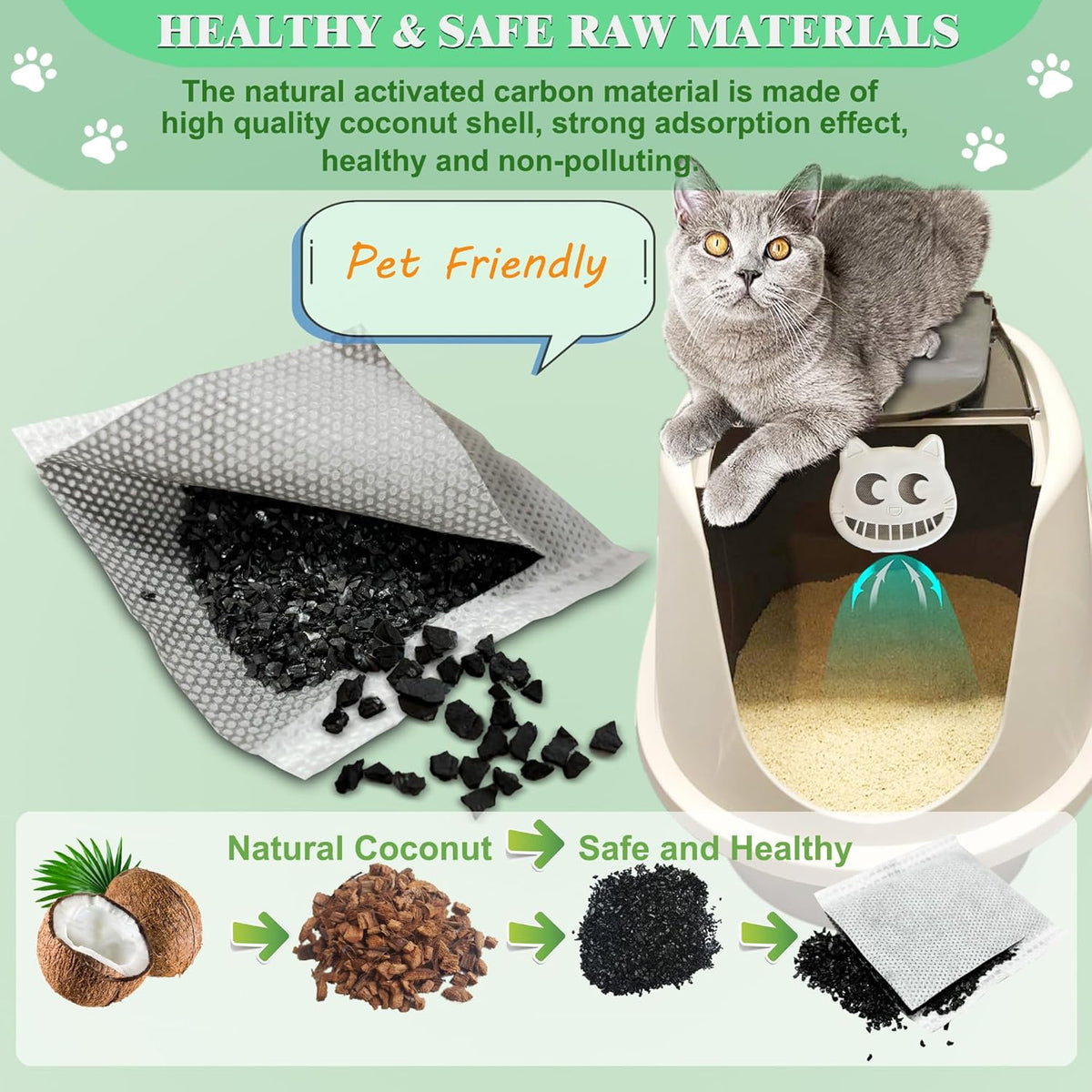 Unscented Cat Litter Box Deodorizer Kit Stick-On Activated Carbon Odor Eliminators Compatible with