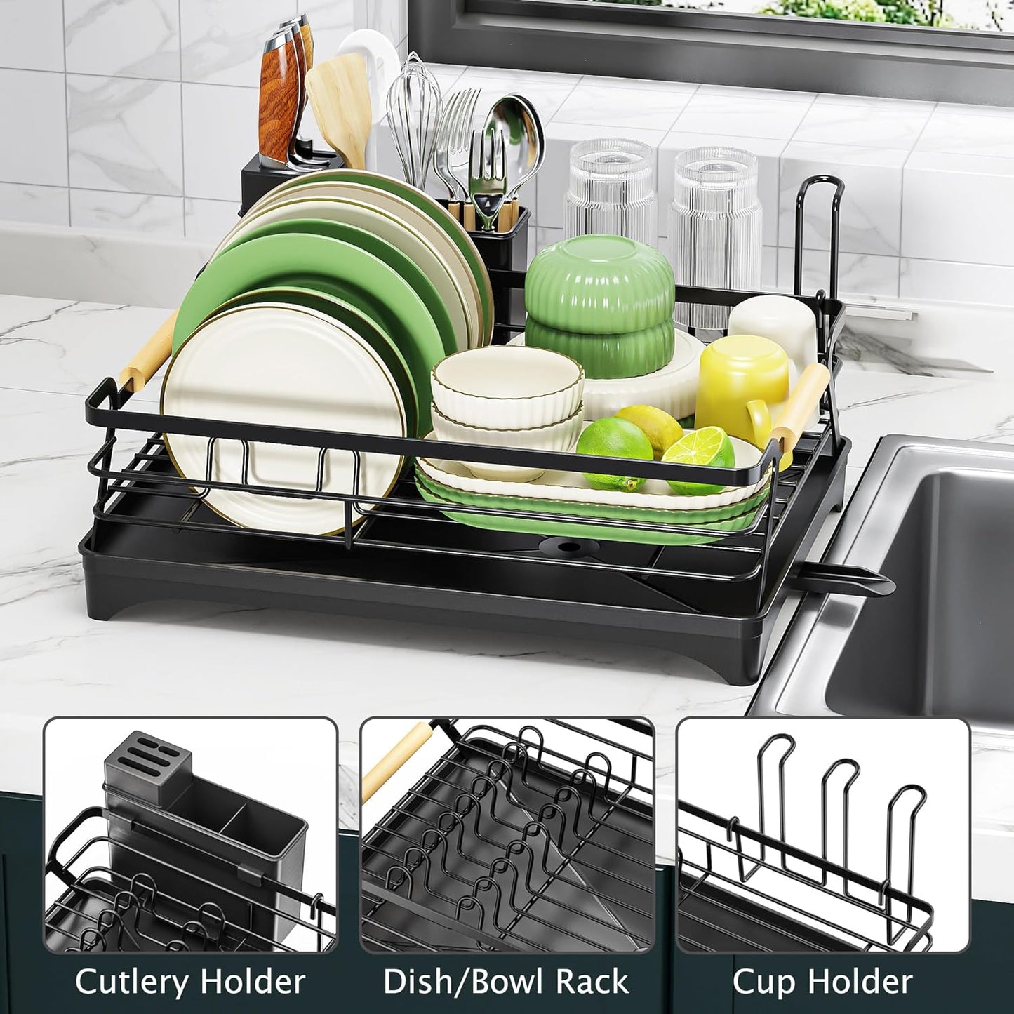 Epicano Dish Drying Rack for Kitchen Counter,Space-Saving Dish Rack,Rustproof Dish Drainer with