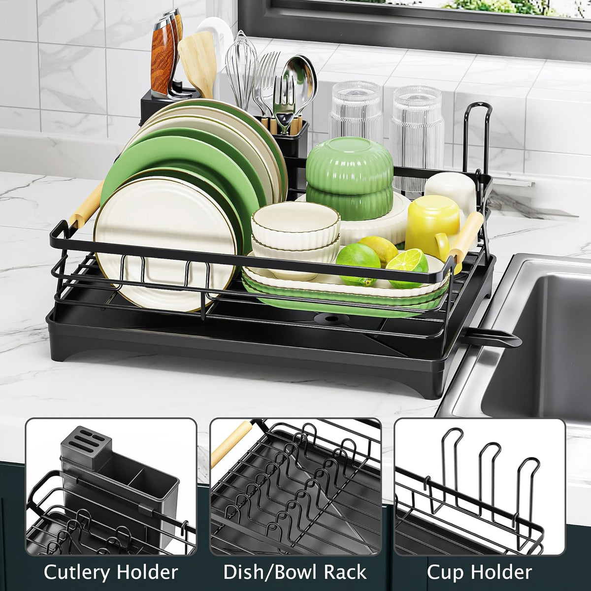 Epicano Dish Drying Rack for Kitchen Counter,Space-Saving Dish Rack,Rustproof Dish Drainer with