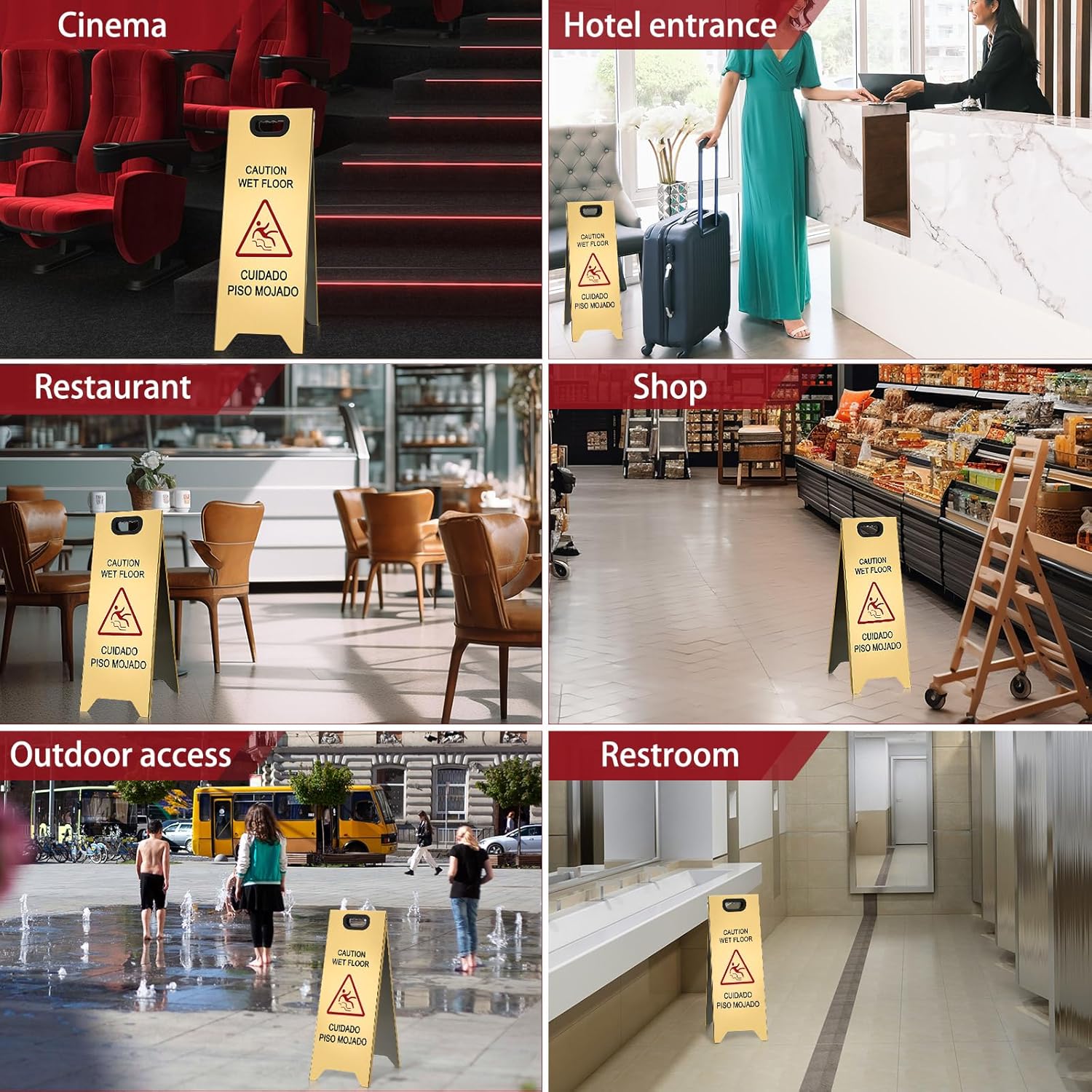 2 Pcs 24 Inch Stainless Steel Wet Floor Sign, Heavy Duty Caution Wet Floor Sign Double Sided
