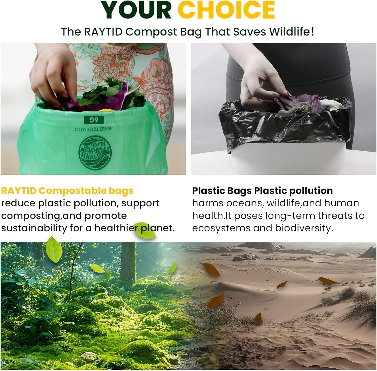 Compostable Bags, 6 Gallon Food Scraps Yard Waste Bags,Fits 5-6-8 Gallon trash can, 30 Liter