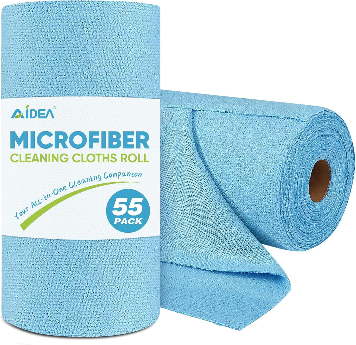 AIDEA Microfiber Cleaning Cloth Roll, Blue Shop Towels 55 Sheets Washable, Microfiber Towels for