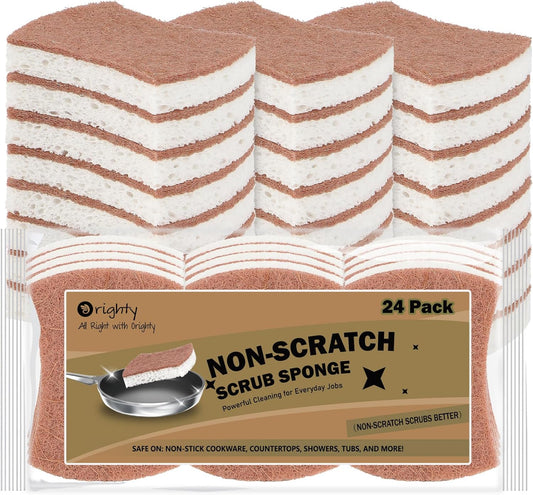 Orighty Non-Scratch Scrub Sponge, 24-Pack, Cellulose Kitchen Scrubber Sponges, Ideal for Kitchen