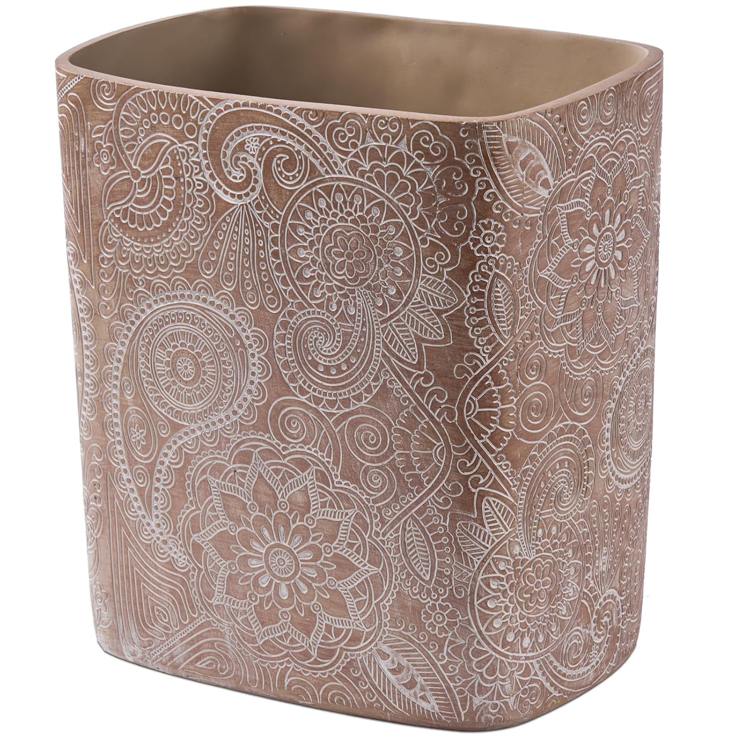 Polytree Boho Flowers Bathroom Trash Can 1.8 Gallon(7 Liter) Small Kitchen Garbage Can,Living Room